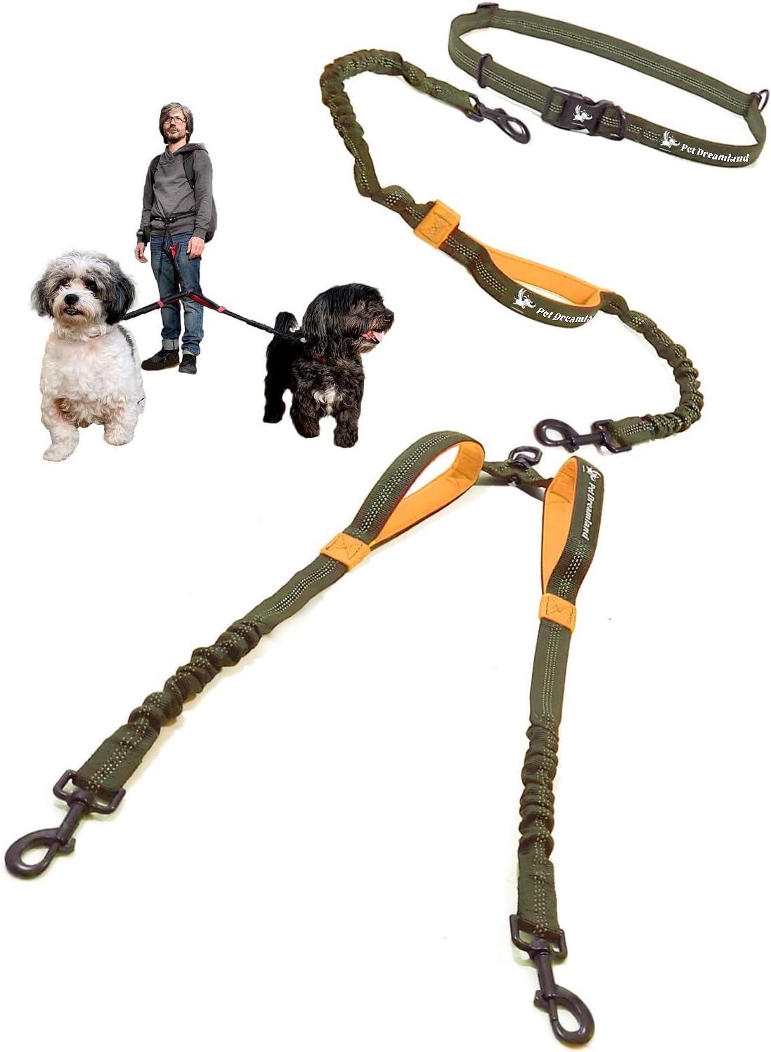 Hands Free Dog Leash for Two Medium Dogs