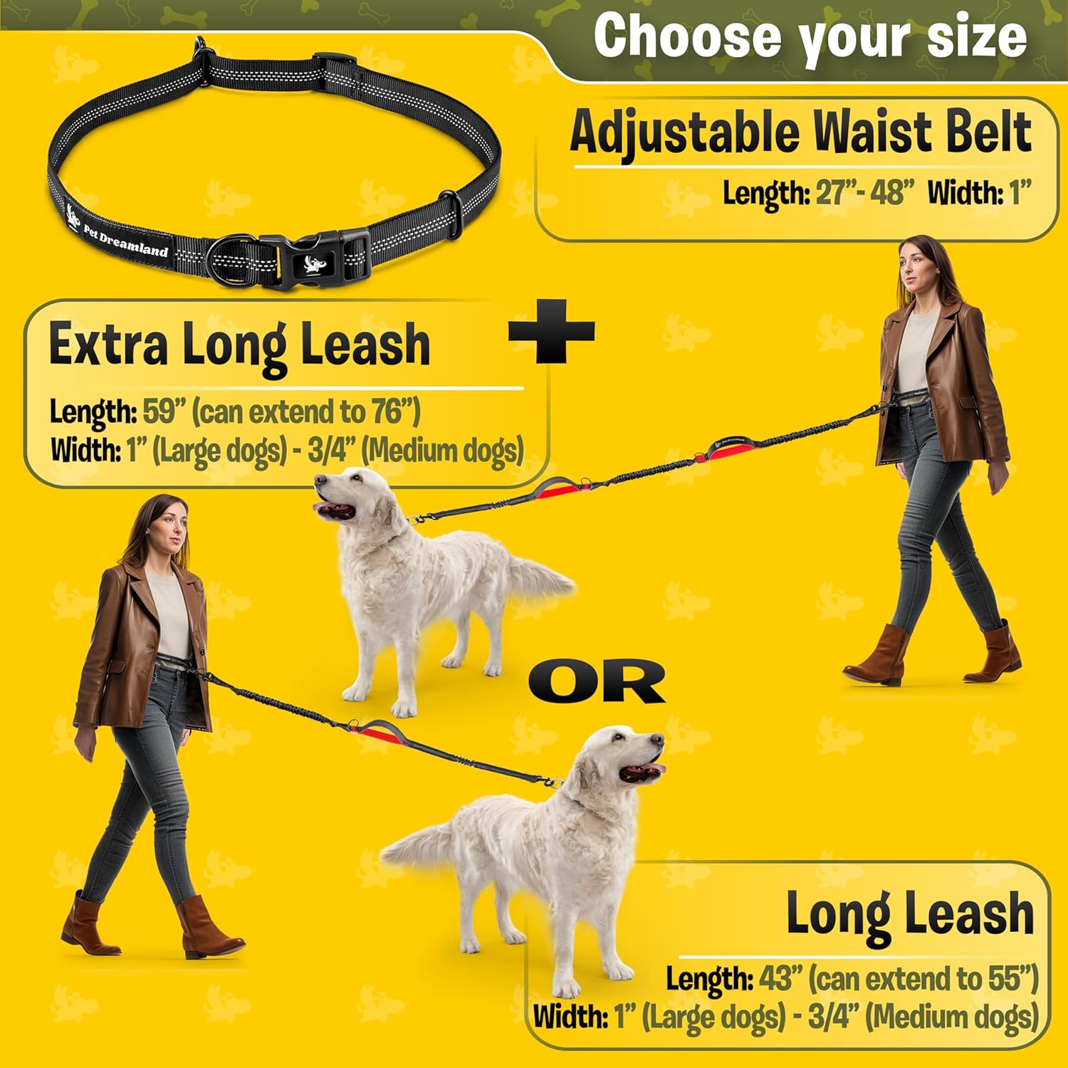 Extra Long Hands Free Dog Leash for One Large Dog