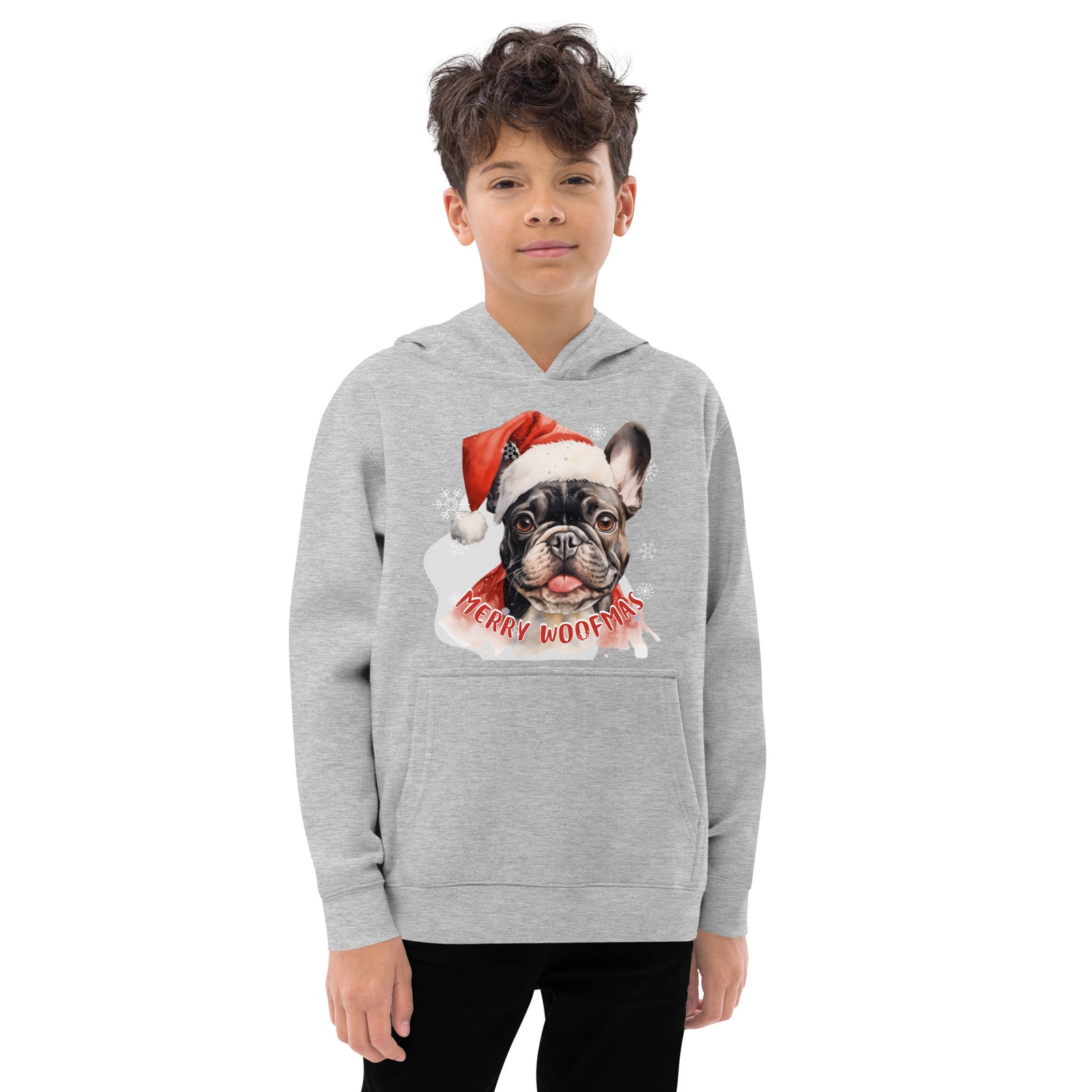 Kids fleece hoodie French Bulldog - Merry Woofmas