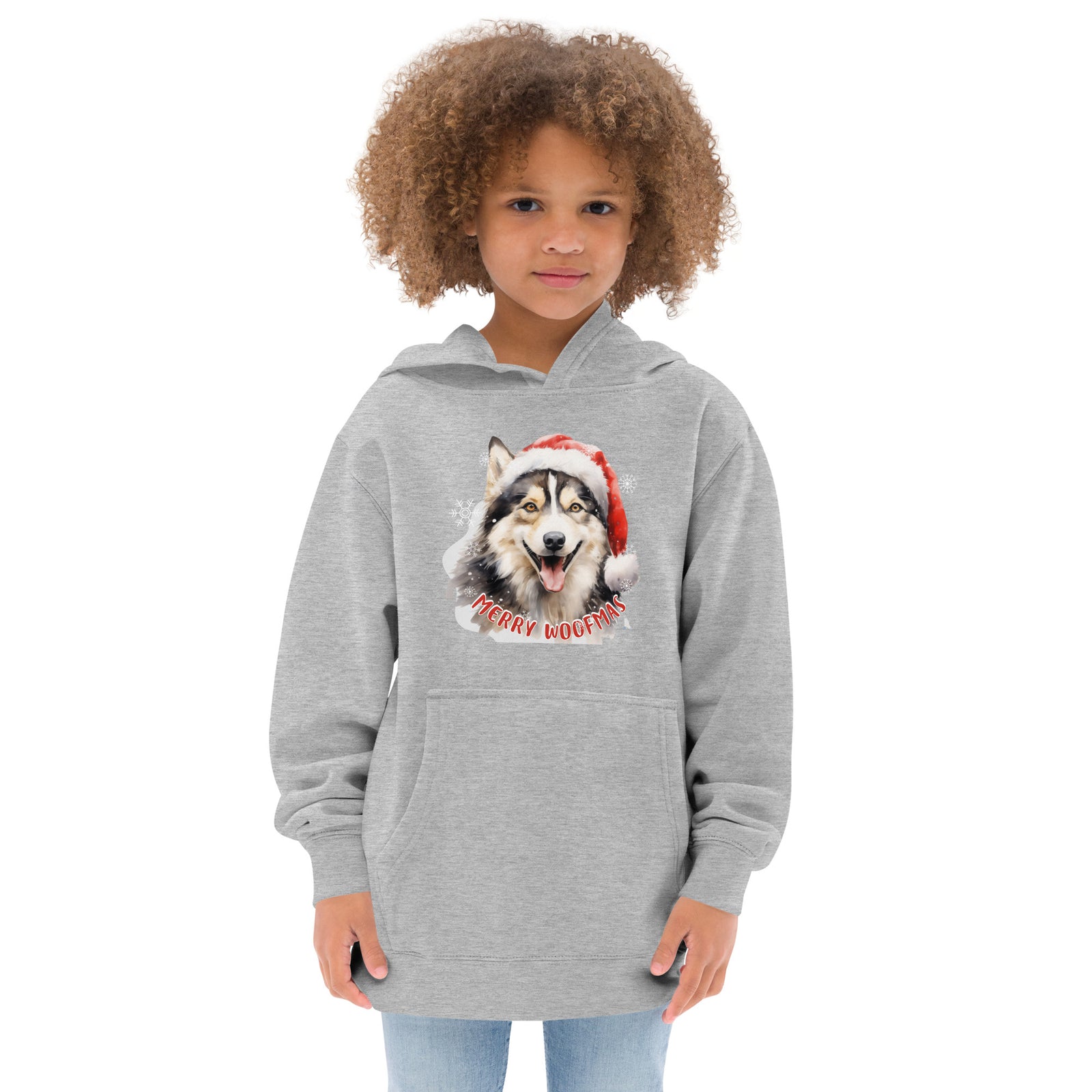 Kids fleece hoodie Husky - Merry Woofmas