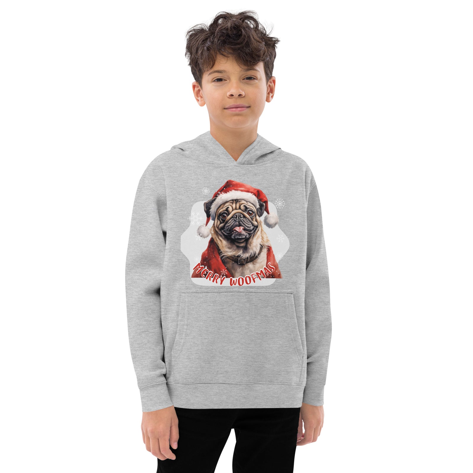 Kids fleece hoodie Pug - Merry Woofmas