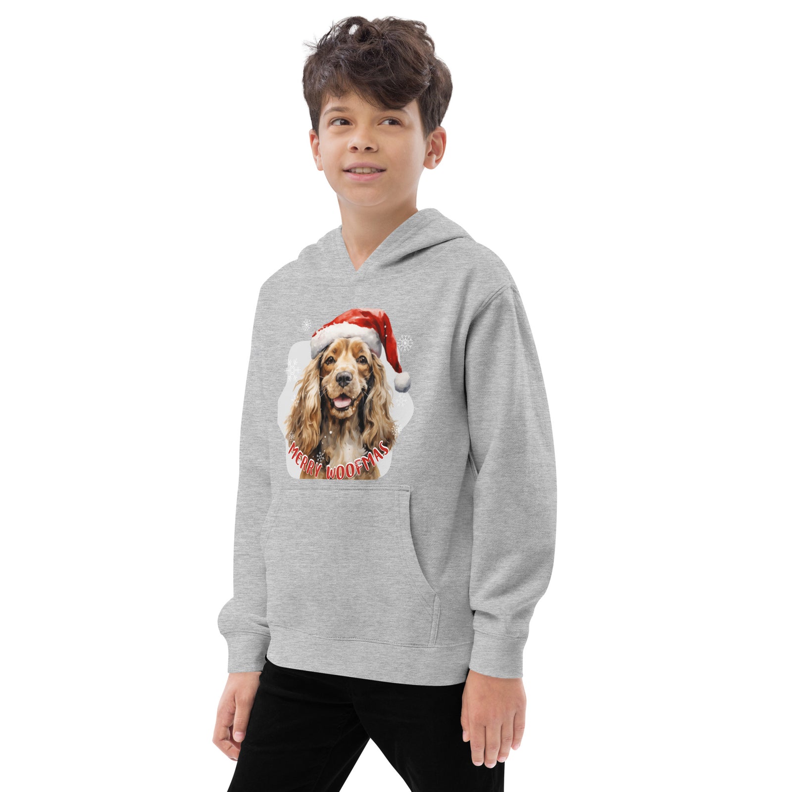 Kids fleece hoodie Cocker Spaniel - Merry Woofmas