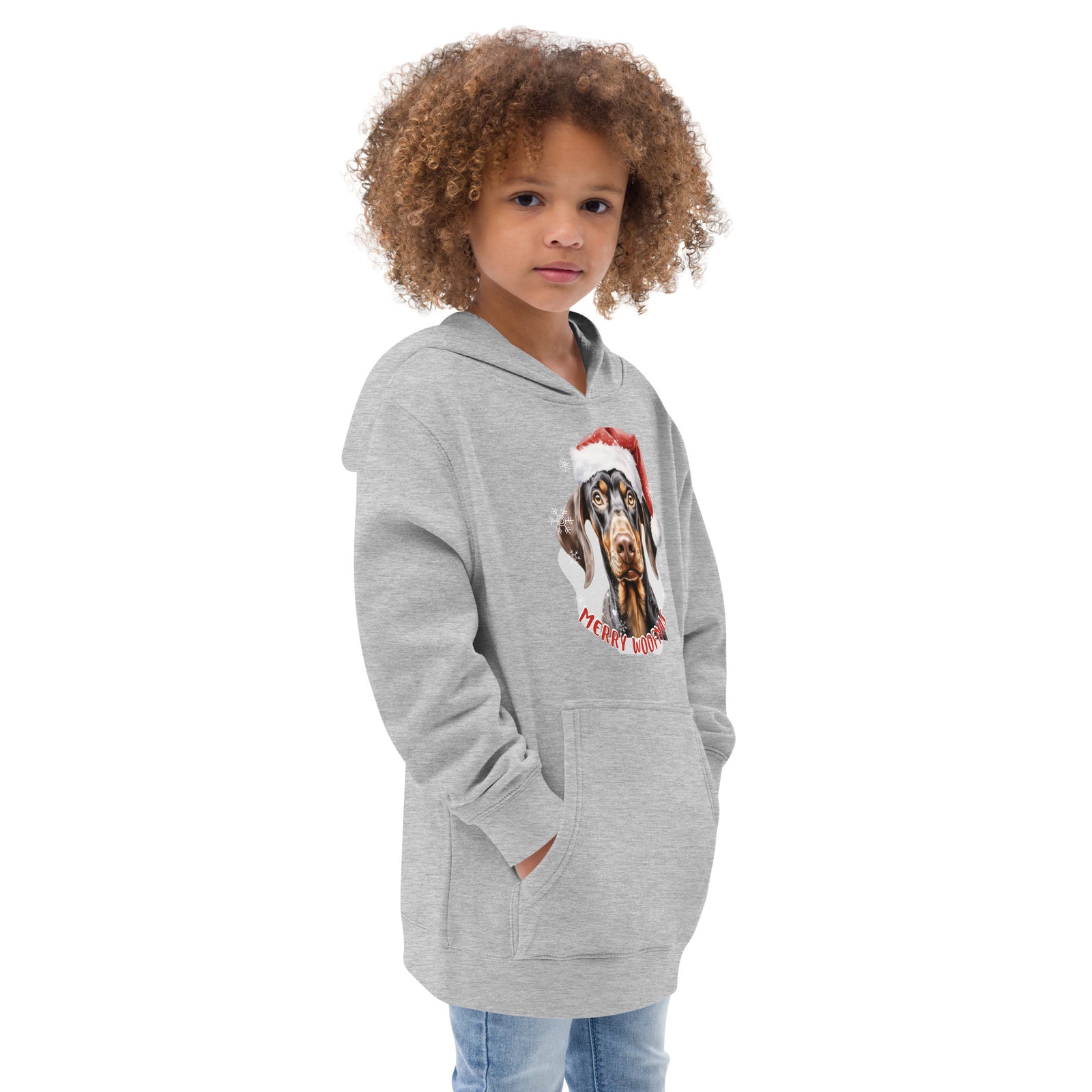 Kids fleece hoodie Doberman - Merry Woofmas