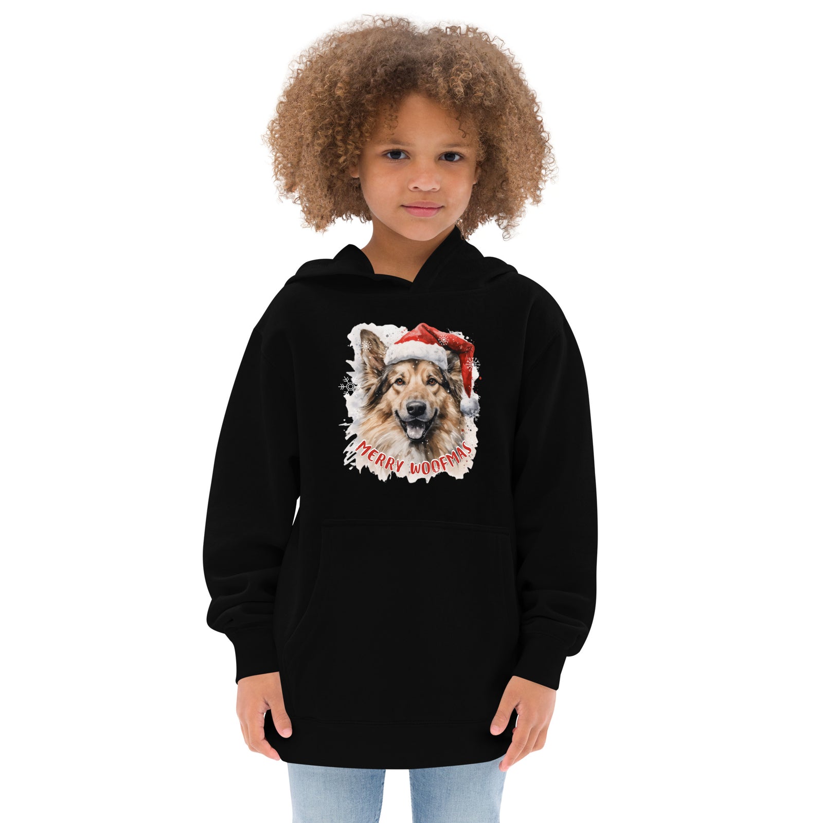 Kids fleece hoodie German Shepherd - Merry Woofmas