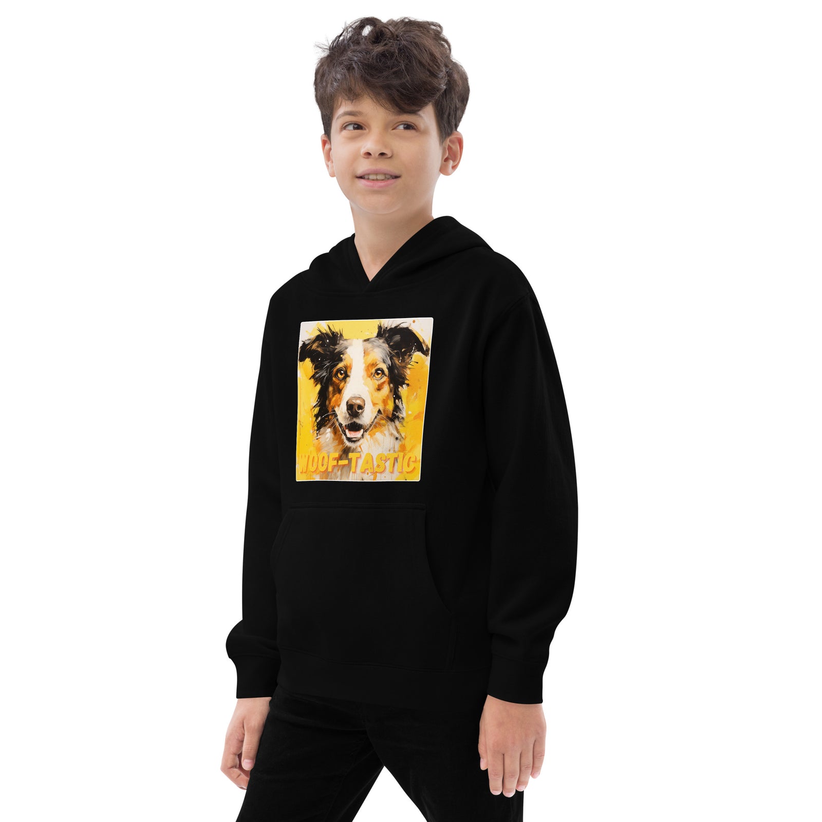 Kids fleece hoodie Woof-tastic Border Collie