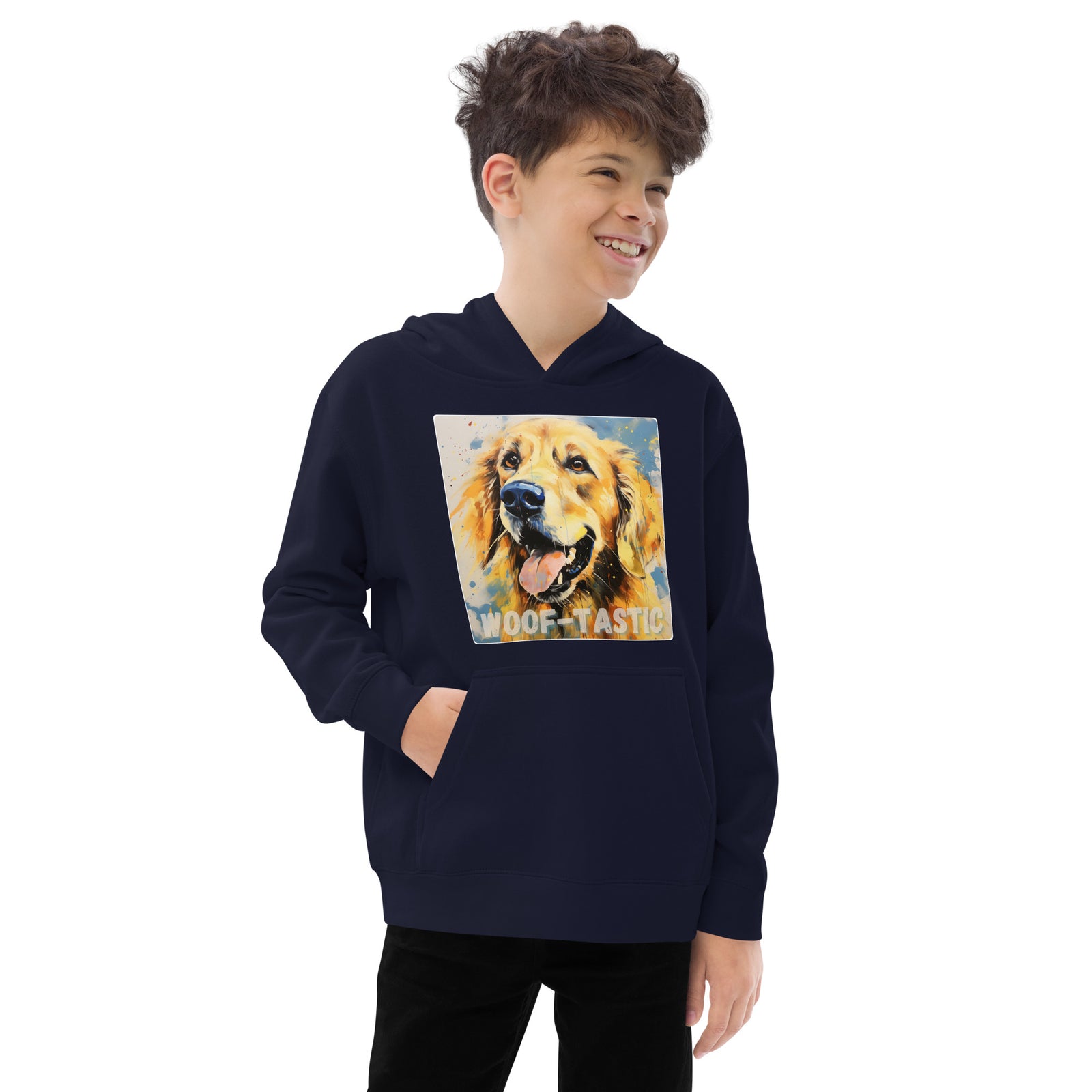 Kids fleece hoodie Woof-tastic Golden Retriever