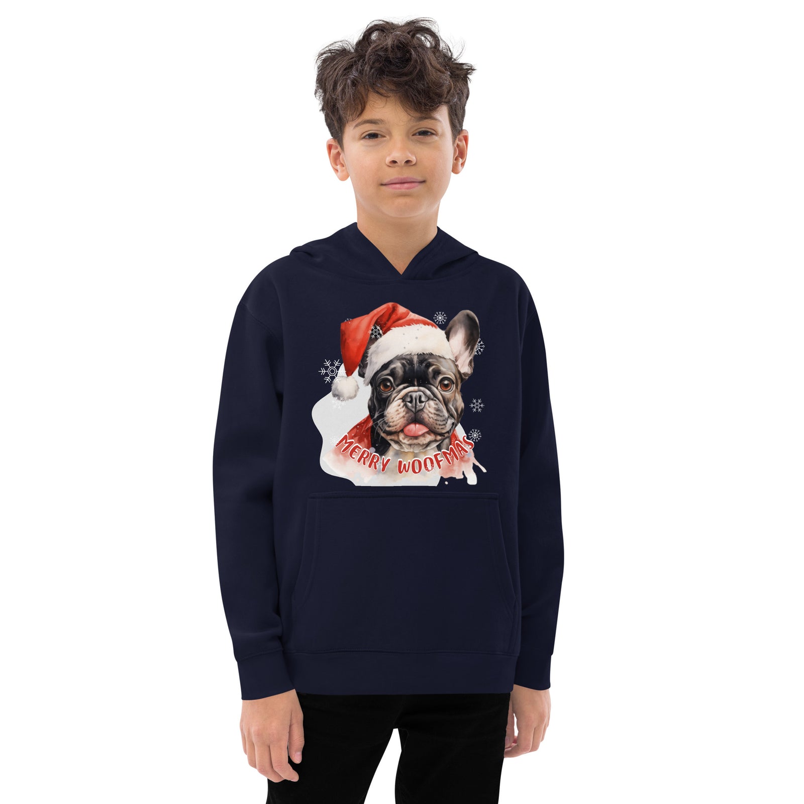 Kids fleece hoodie French Bulldog - Merry Woofmas