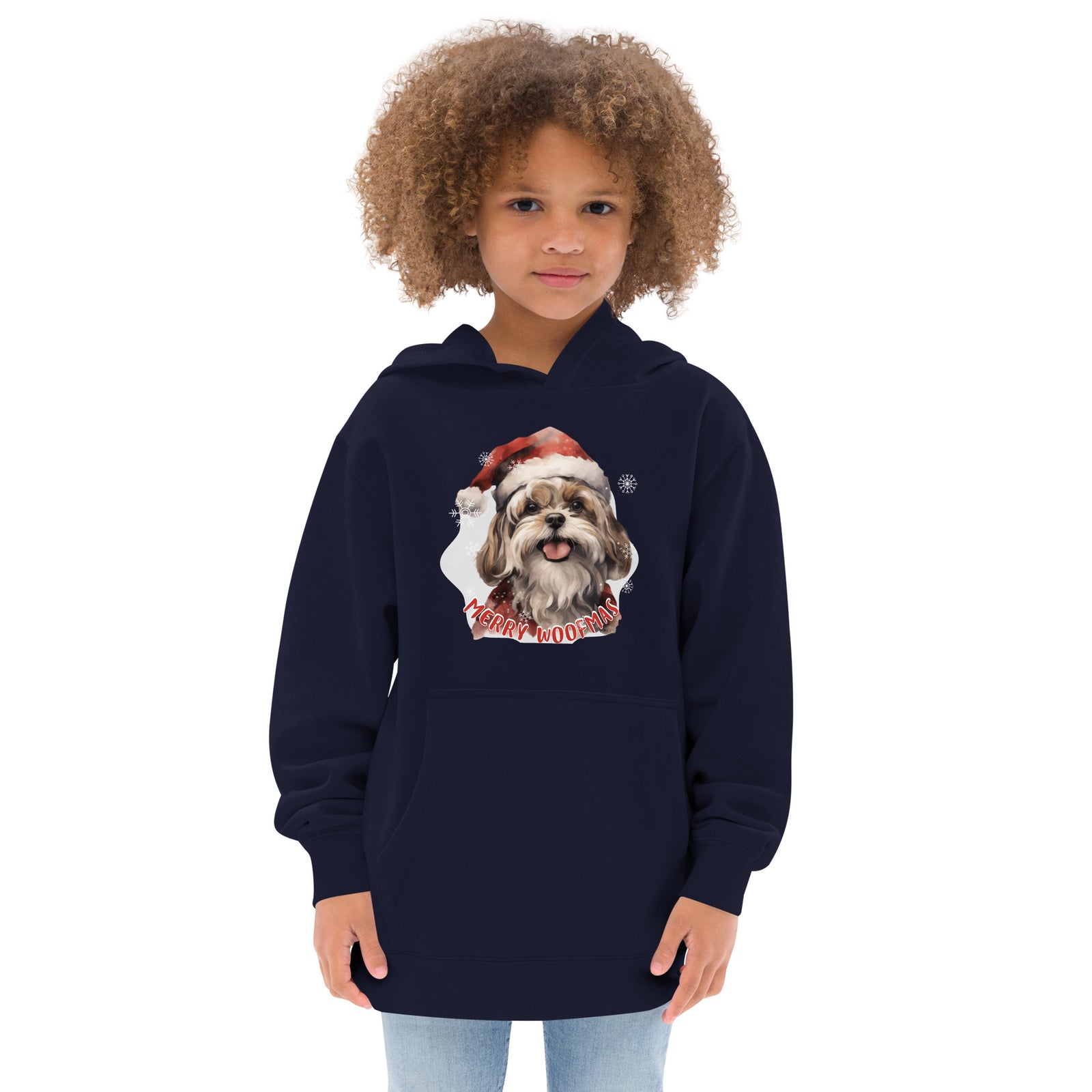Kids fleece hoodie Shitzu - Merry Woofmas