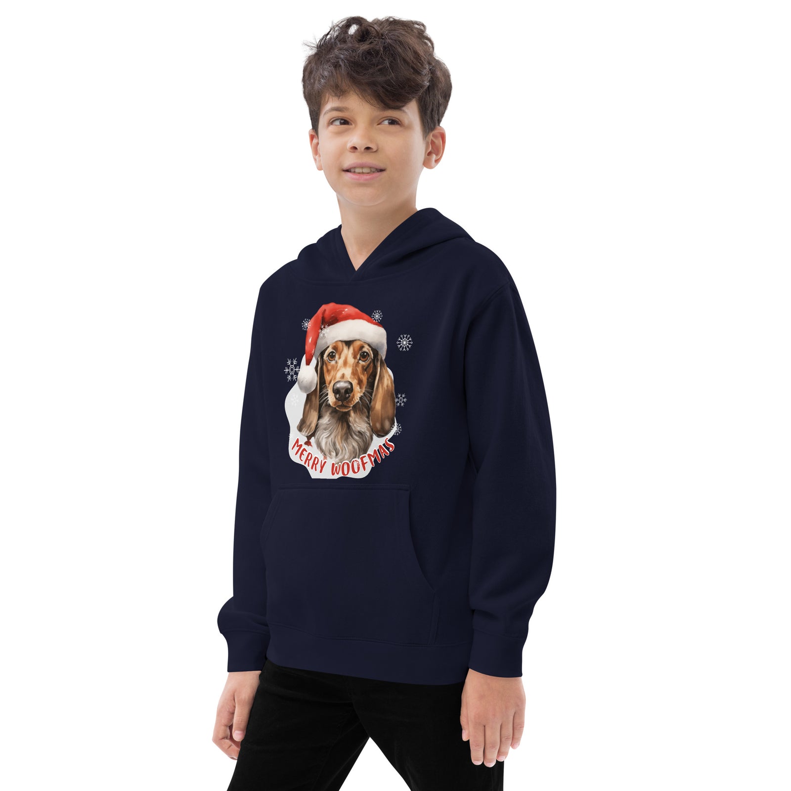 Kids fleece hoodie Dachshund - Merry Woofmas