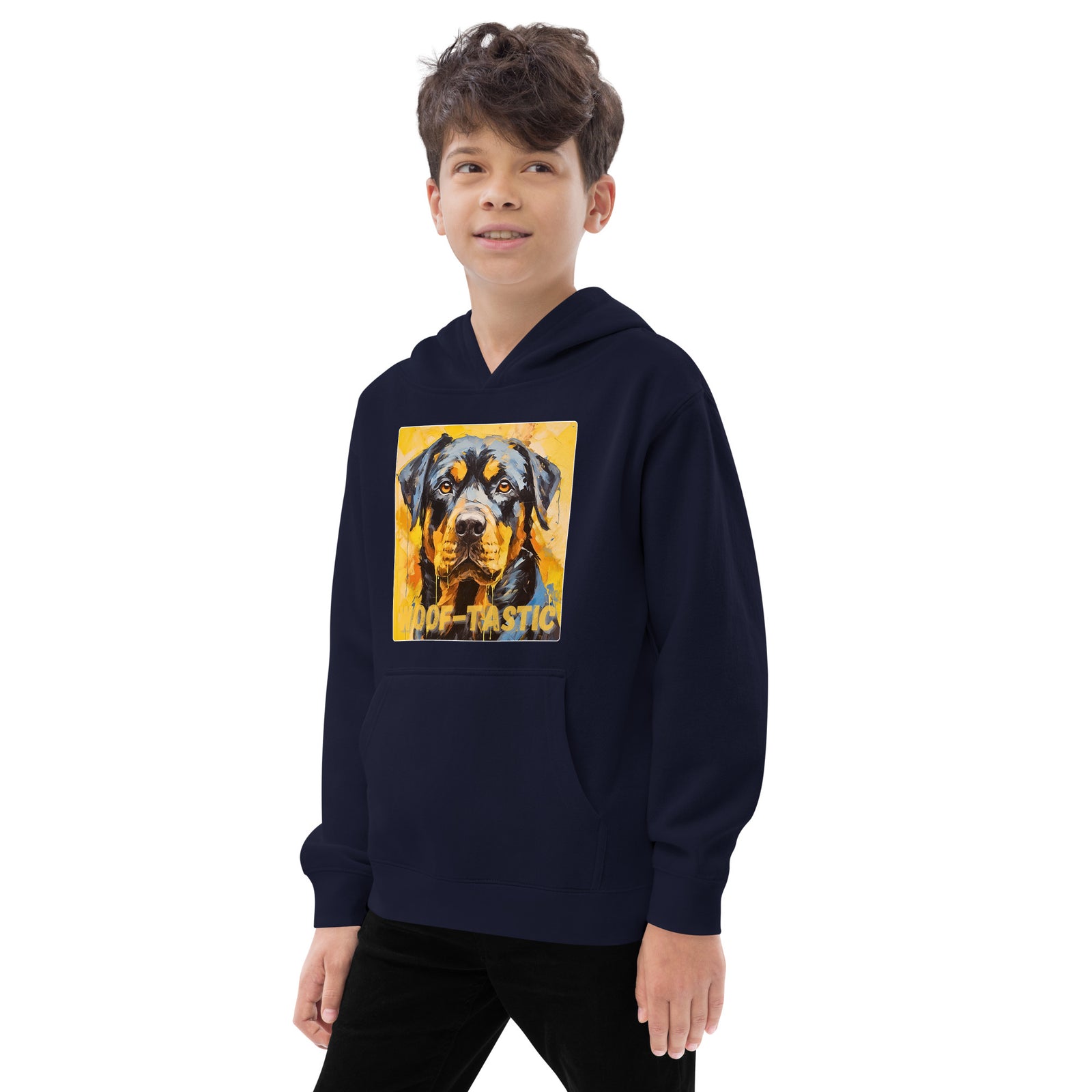 Kids fleece hoodie Woof-tastic Rottweiler