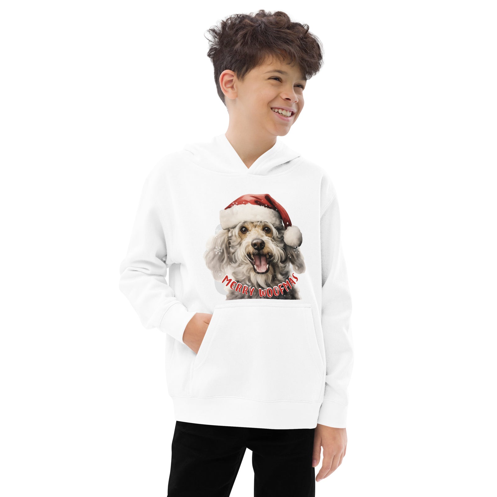 Kids fleece hoodie Poodle - Merry Woofmas