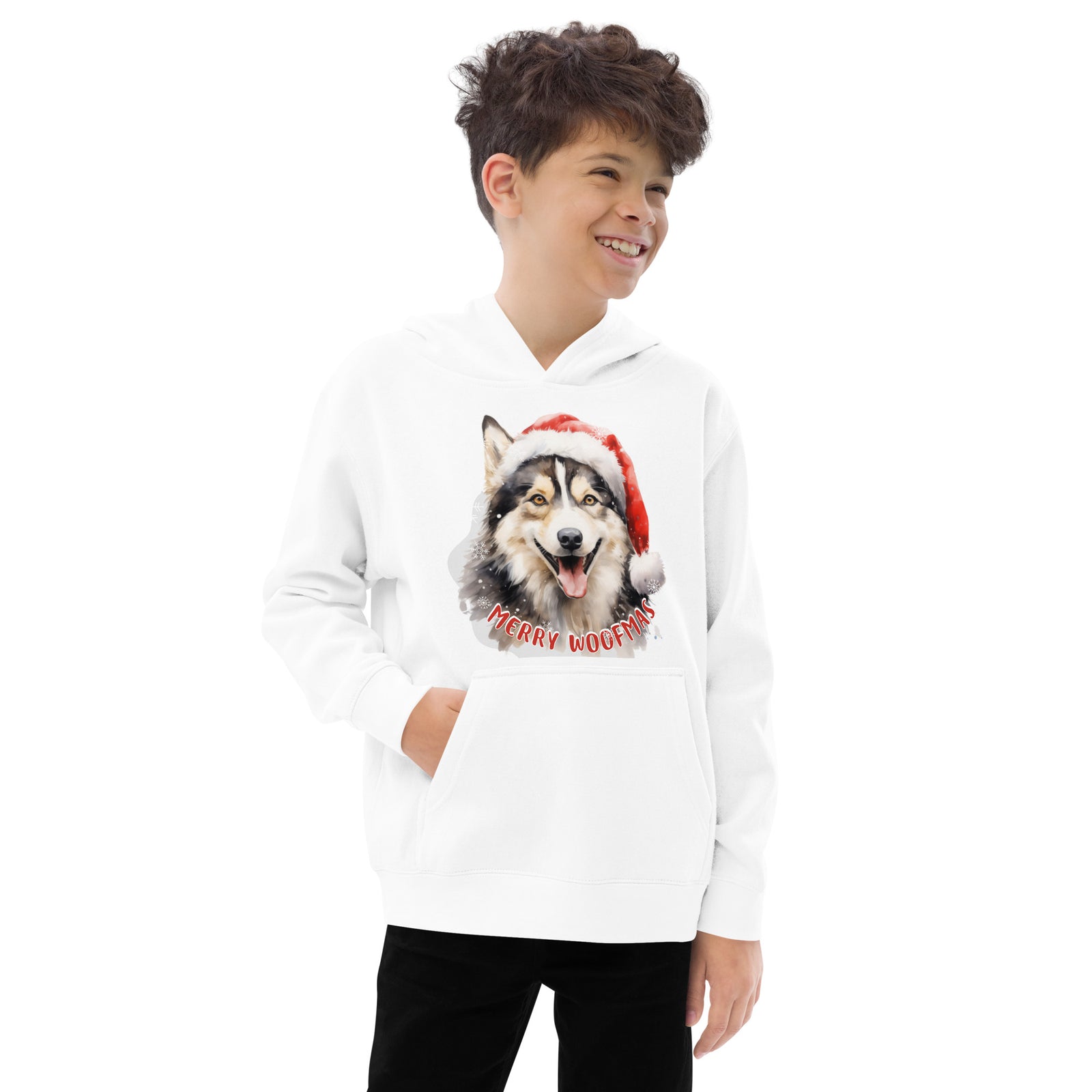 Kids fleece hoodie Husky - Merry Woofmas