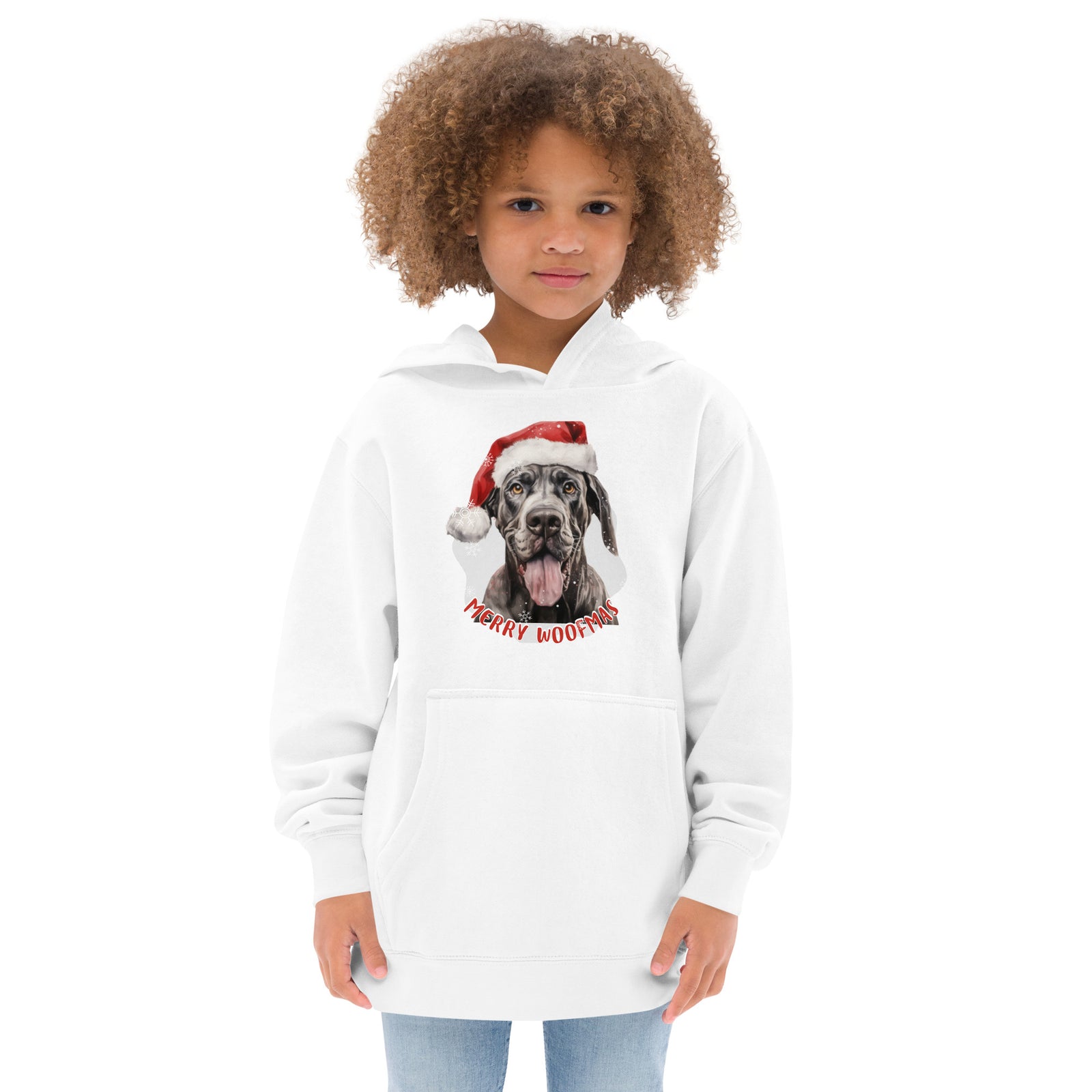 Kids fleece hoodie Great Dane - Merry Woofmas