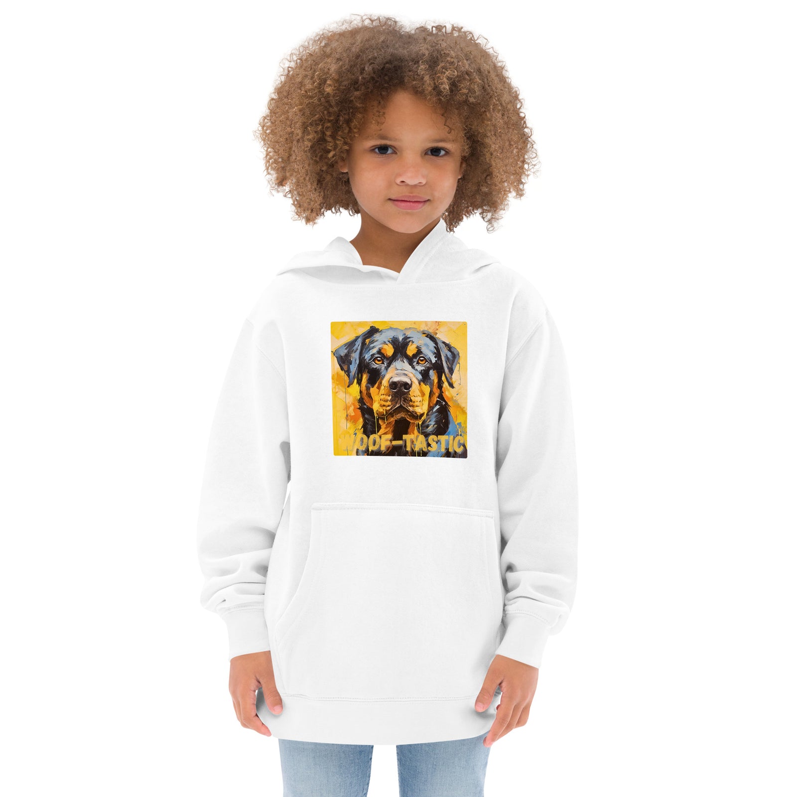 Kids fleece hoodie Woof-tastic Rottweiler