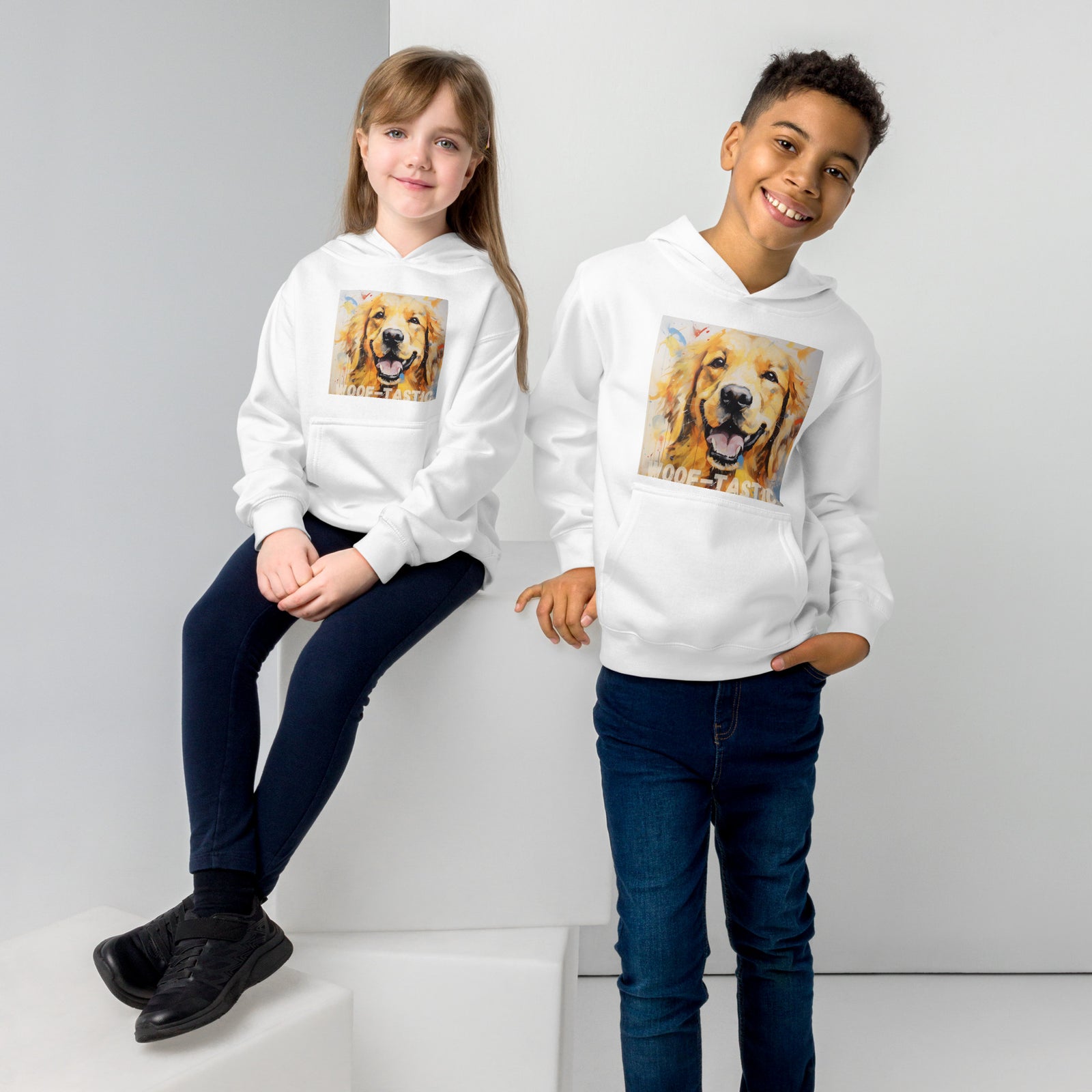 Kids fleece hoodie Woof-tastic Golden Retriever