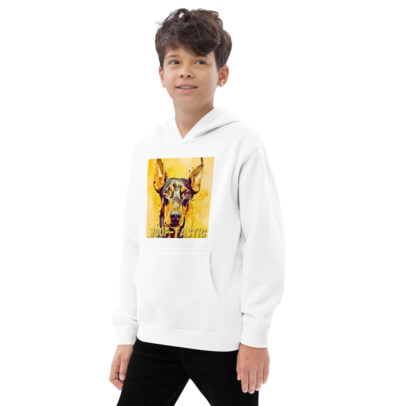 Kids fleece hoodie Woof-tastic Doberman Pinscher