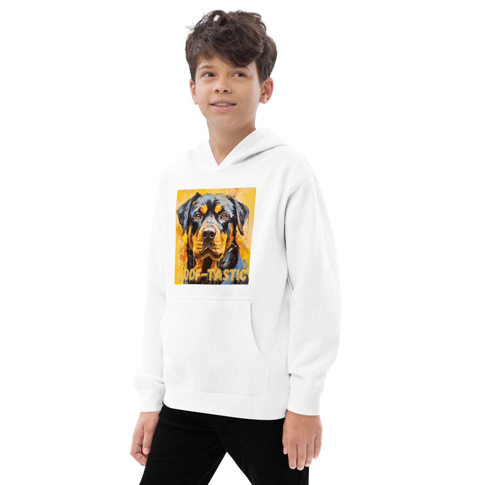 Kids fleece hoodie Woof-tastic Rottweiler