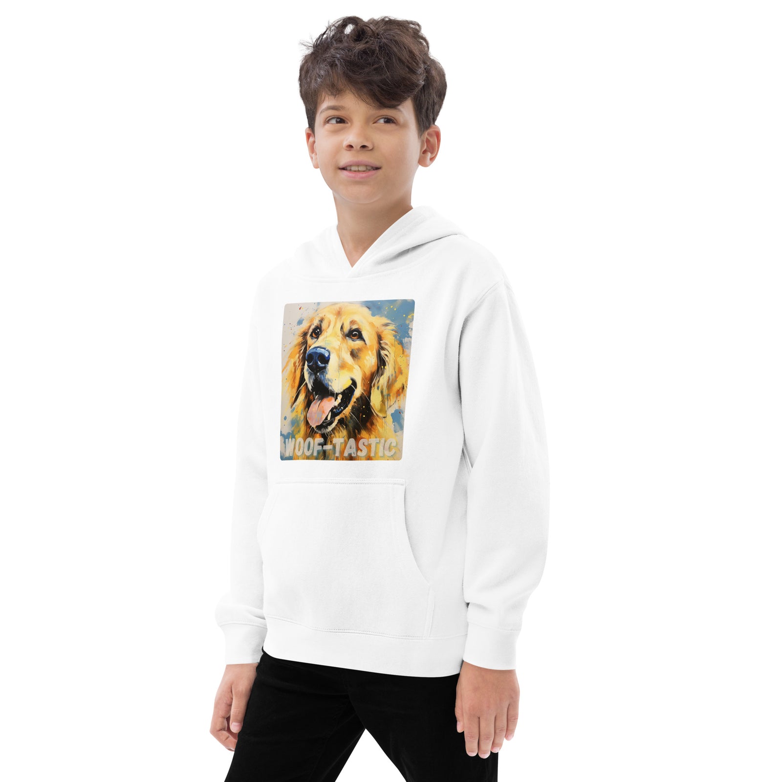 Kids fleece hoodie Woof-tastic Golden Retriever