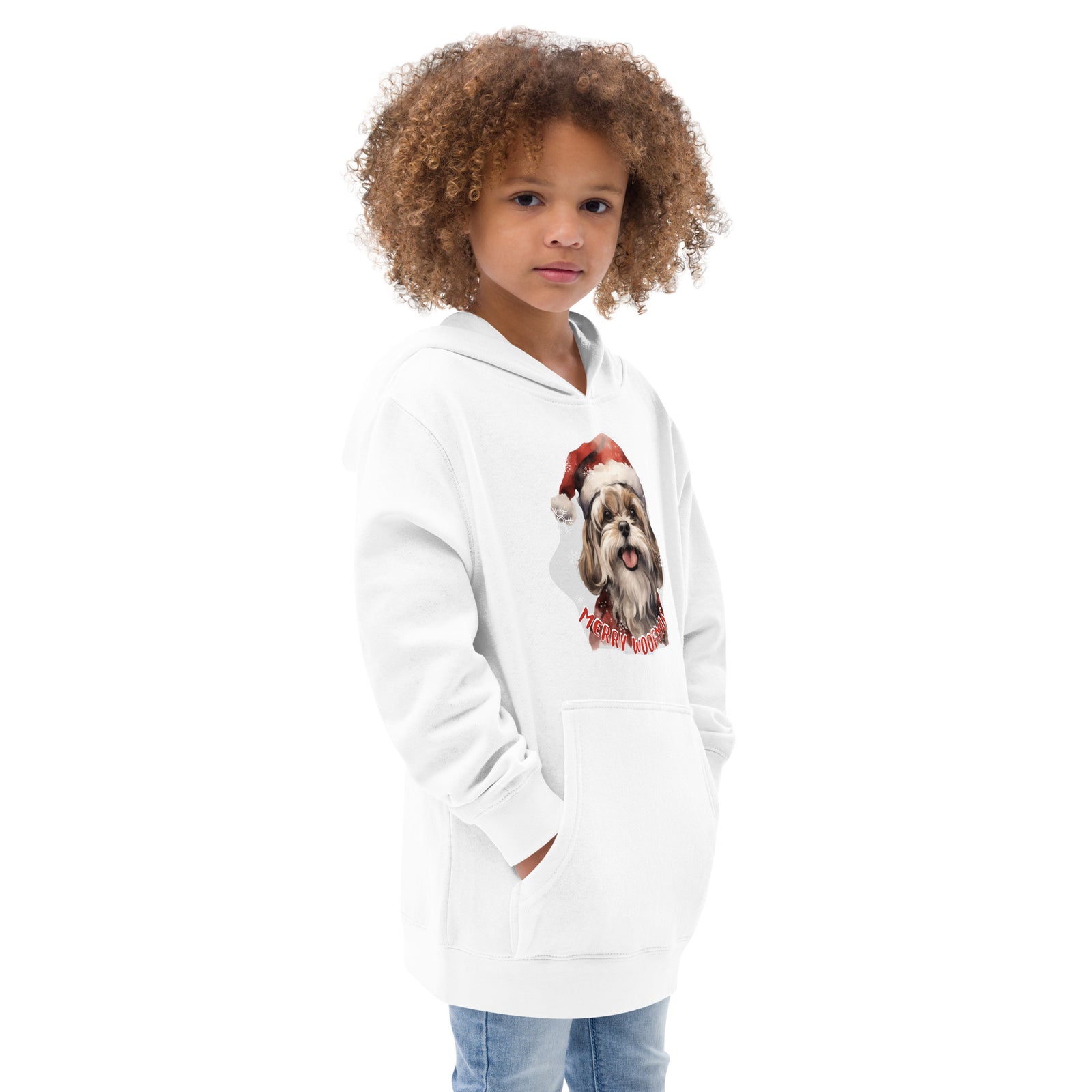 Kids fleece hoodie Shitzu - Merry Woofmas