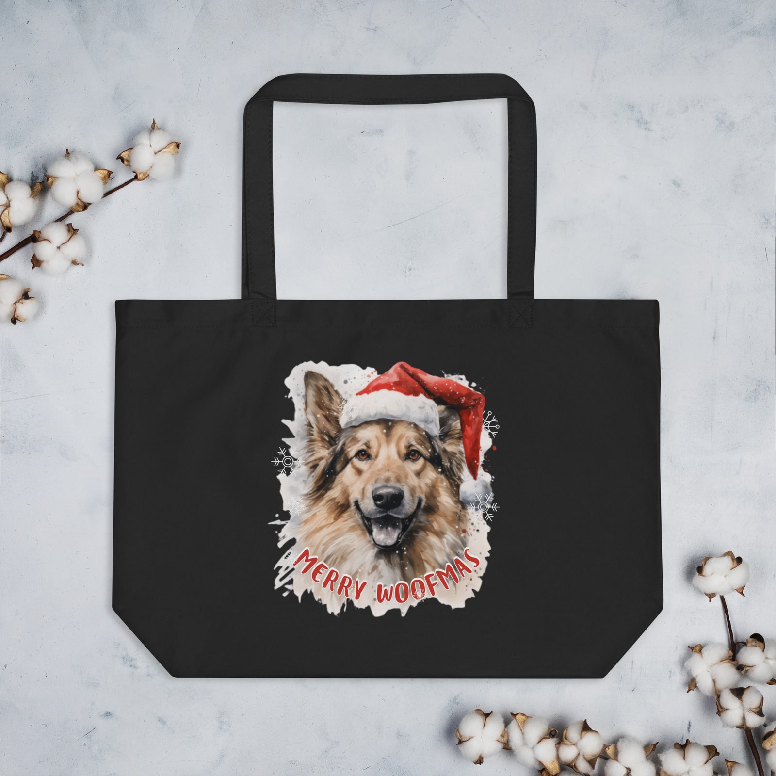 Large organic tote bag German Shepherd - Merry Woofmas
