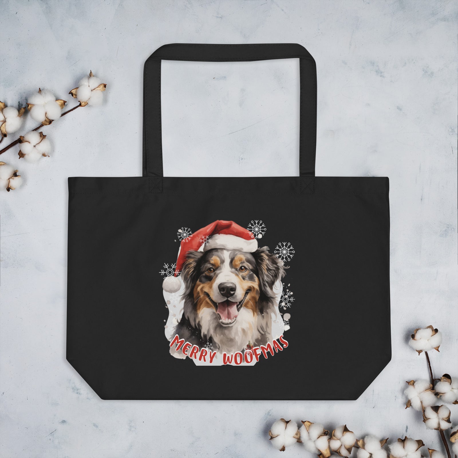 Large organic tote bag Australian Shepherd - Merry Woofmas