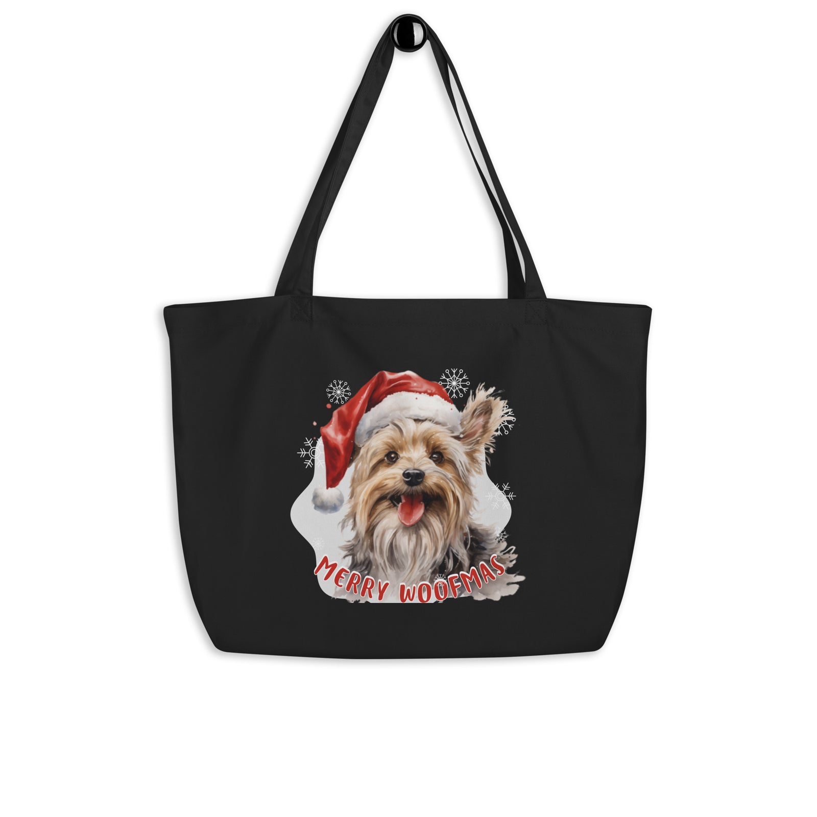 Large organic tote bag Yorkshire Terrier- Merry Woofmas