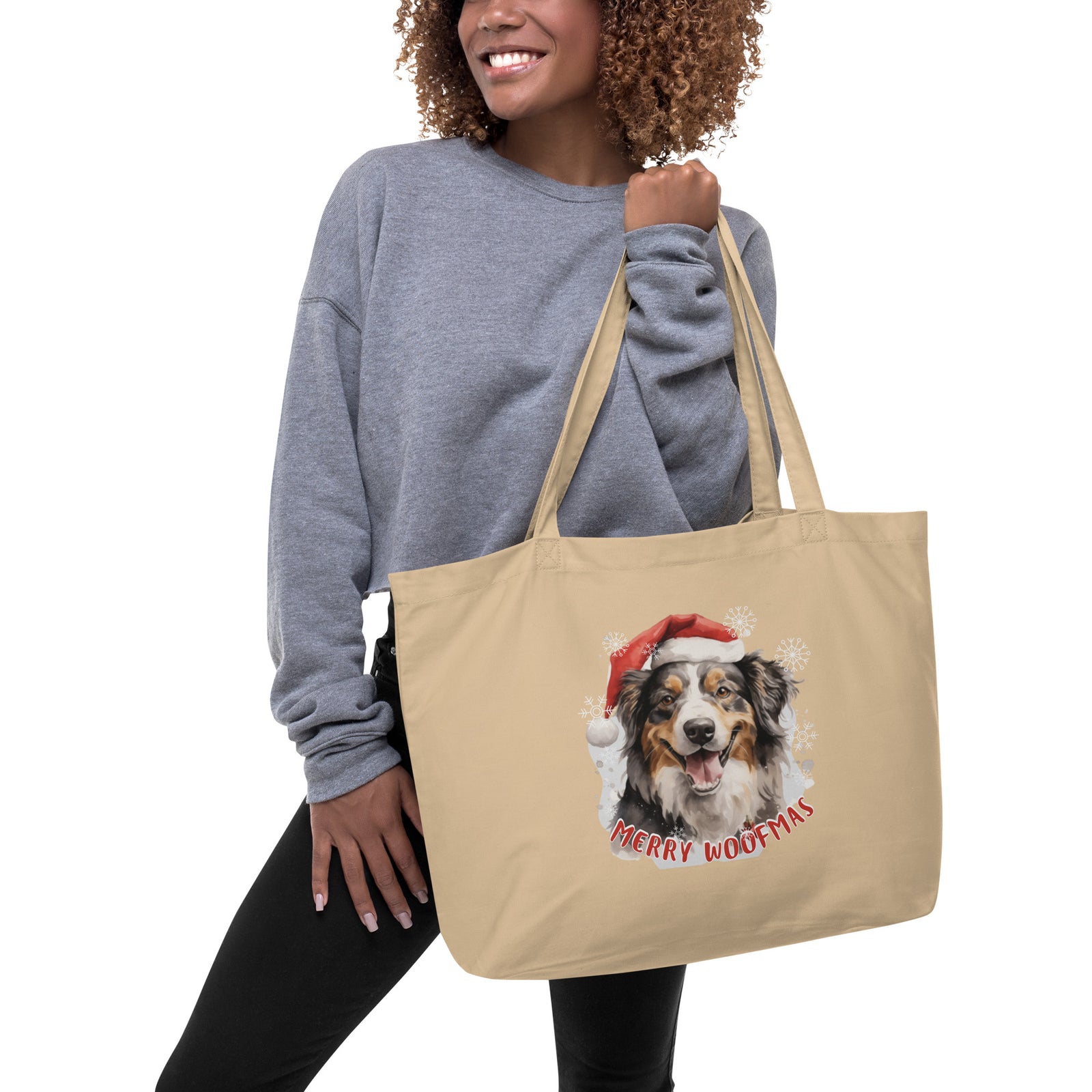 Large organic tote bag Australian Shepherd - Merry Woofmas