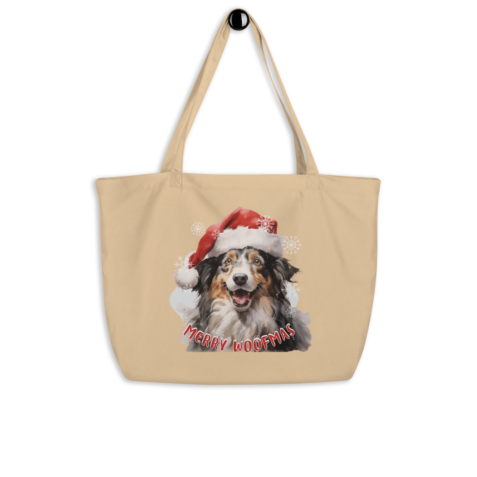 Large organic tote bag Border Collie - Merry Woofmas