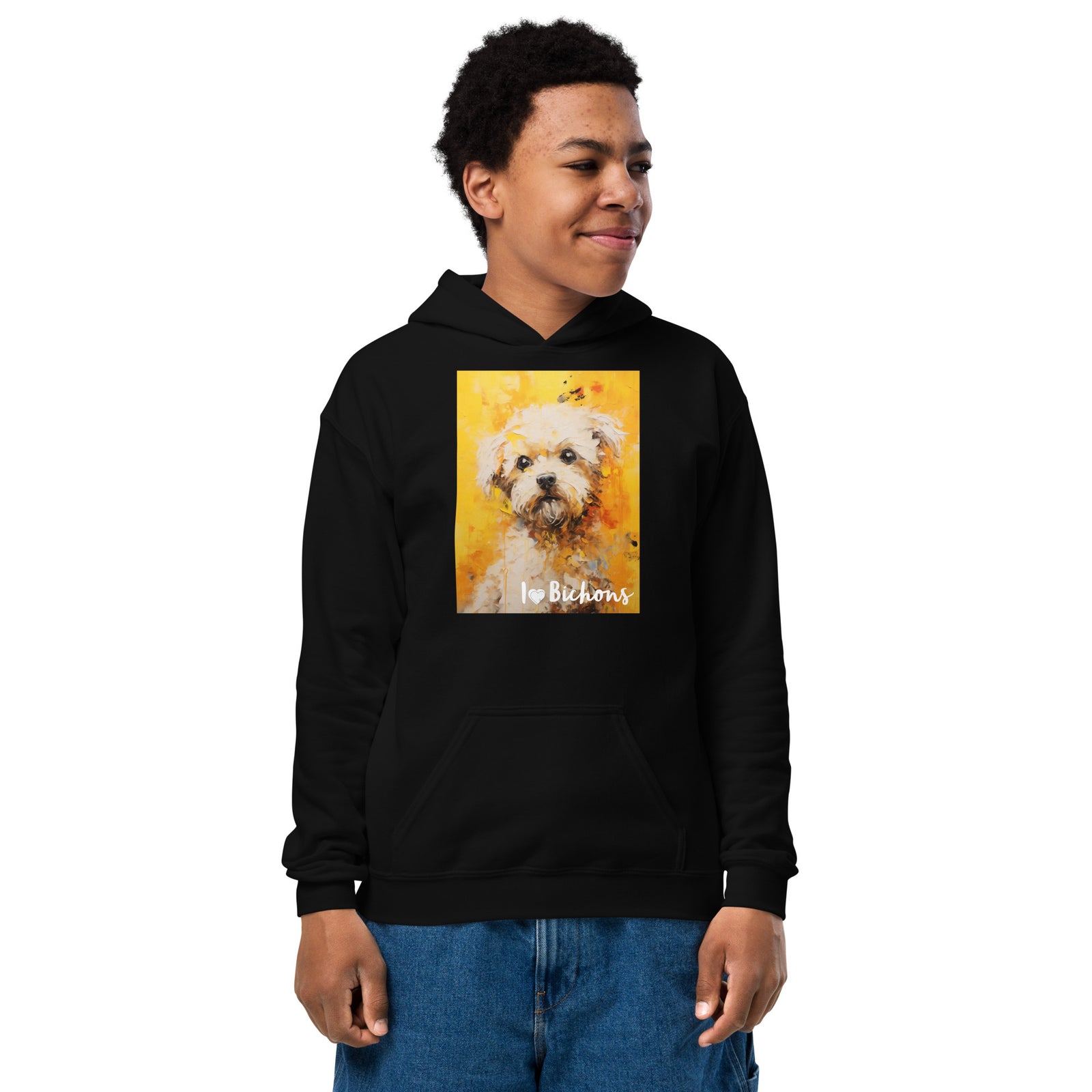 Youth heavy blend hoodie- I ❤ Dogs - Bichon Frise