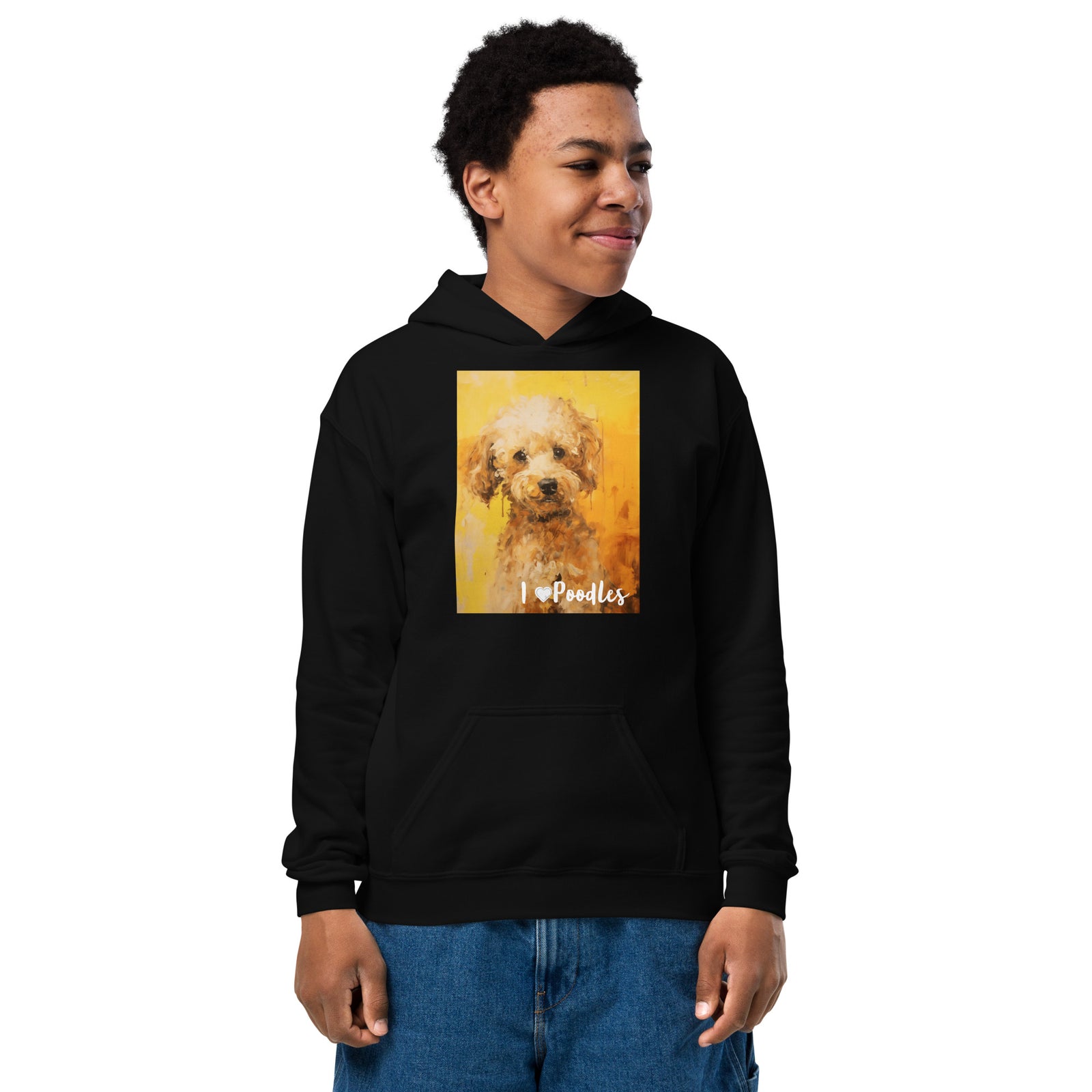 Youth heavy blend hoodie- I ❤ Dogs - Poodle