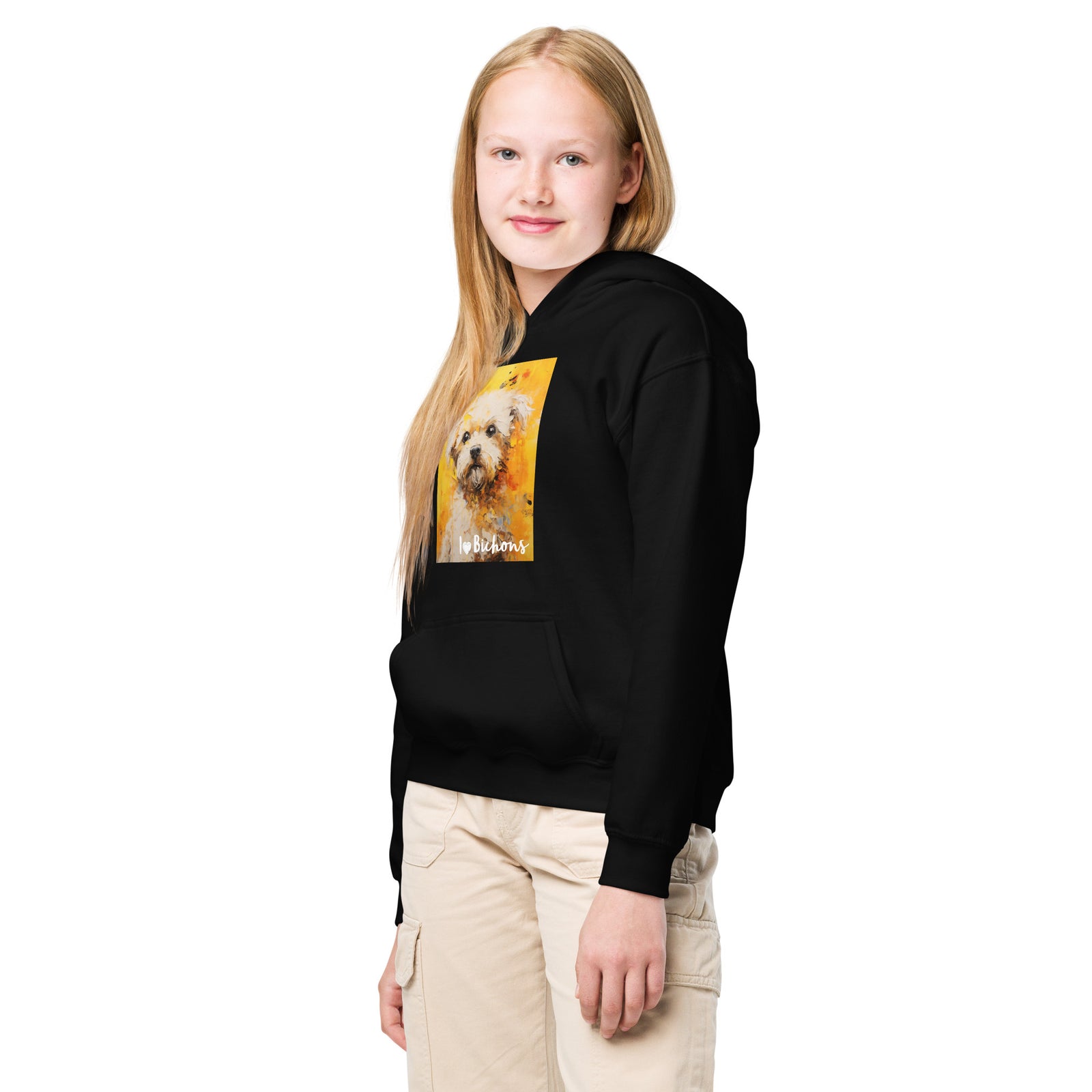 Youth heavy blend hoodie- I ❤ Dogs - Bichon Frise