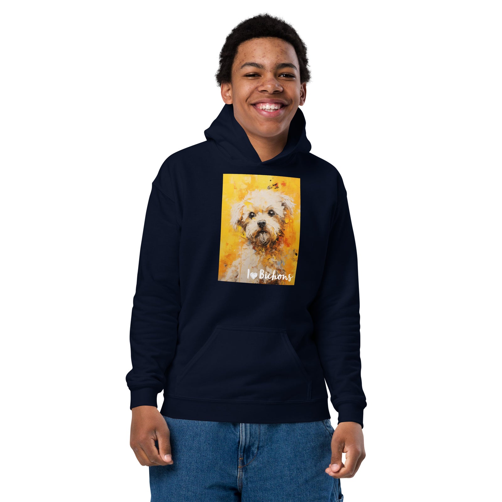 Youth heavy blend hoodie- I ❤ Dogs - Bichon Frise