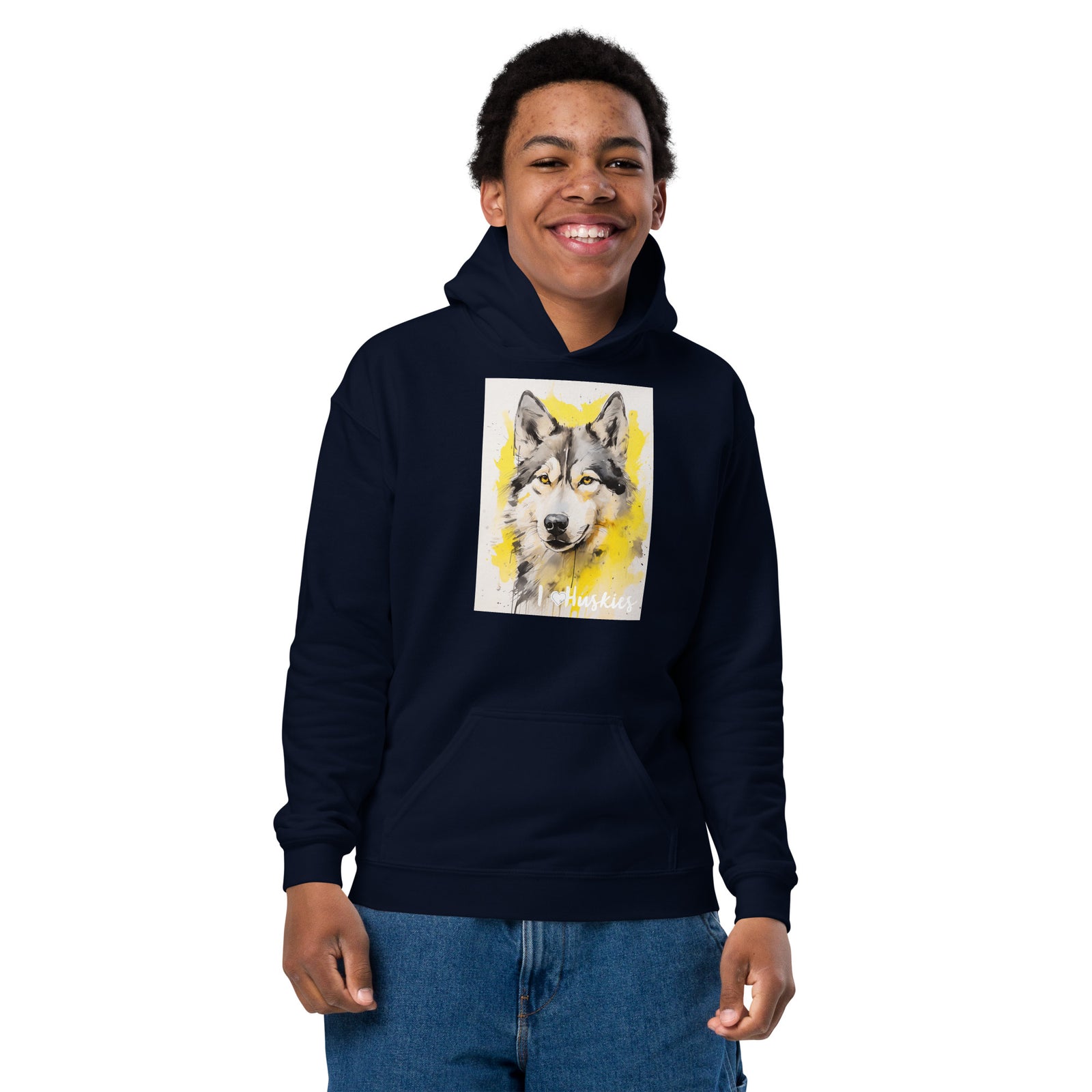 Youth heavy blend hoodie- I ❤ Dogs - Siberian Husky