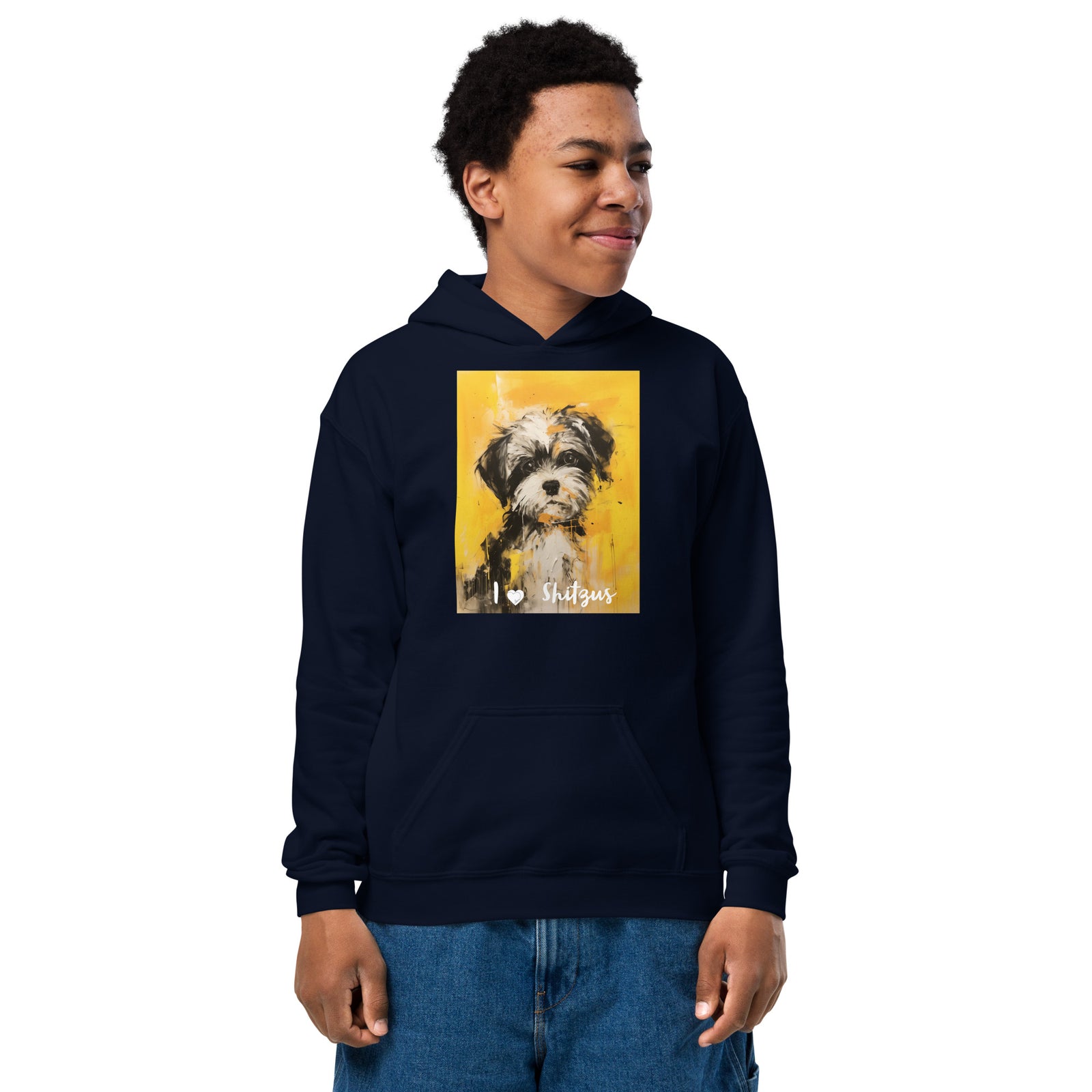 Youth heavy blend hoodie- I ❤ Dogs - Shih Tzu