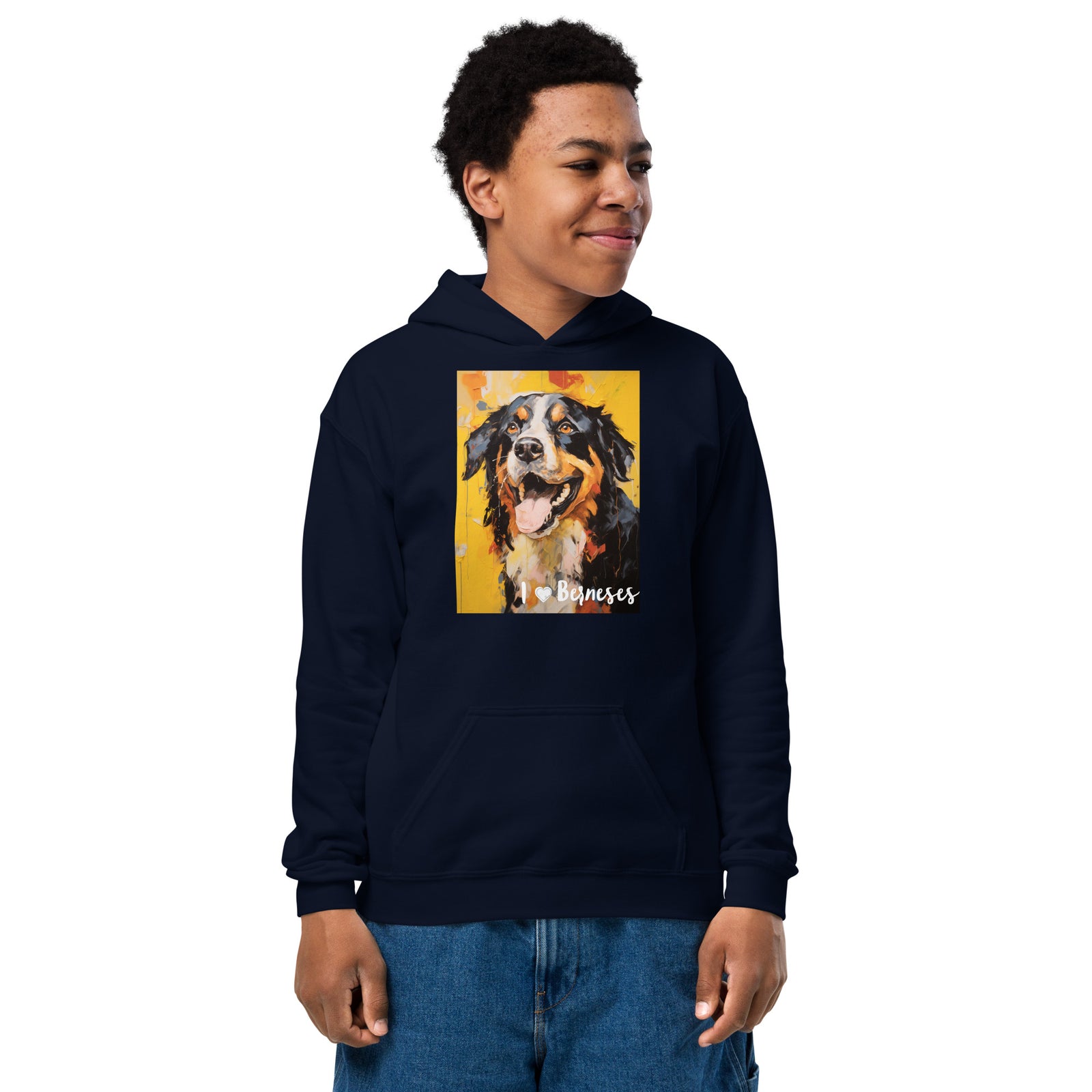 Youth heavy blend hoodie- I ❤ Dogs - Bernese Mountain Dog
