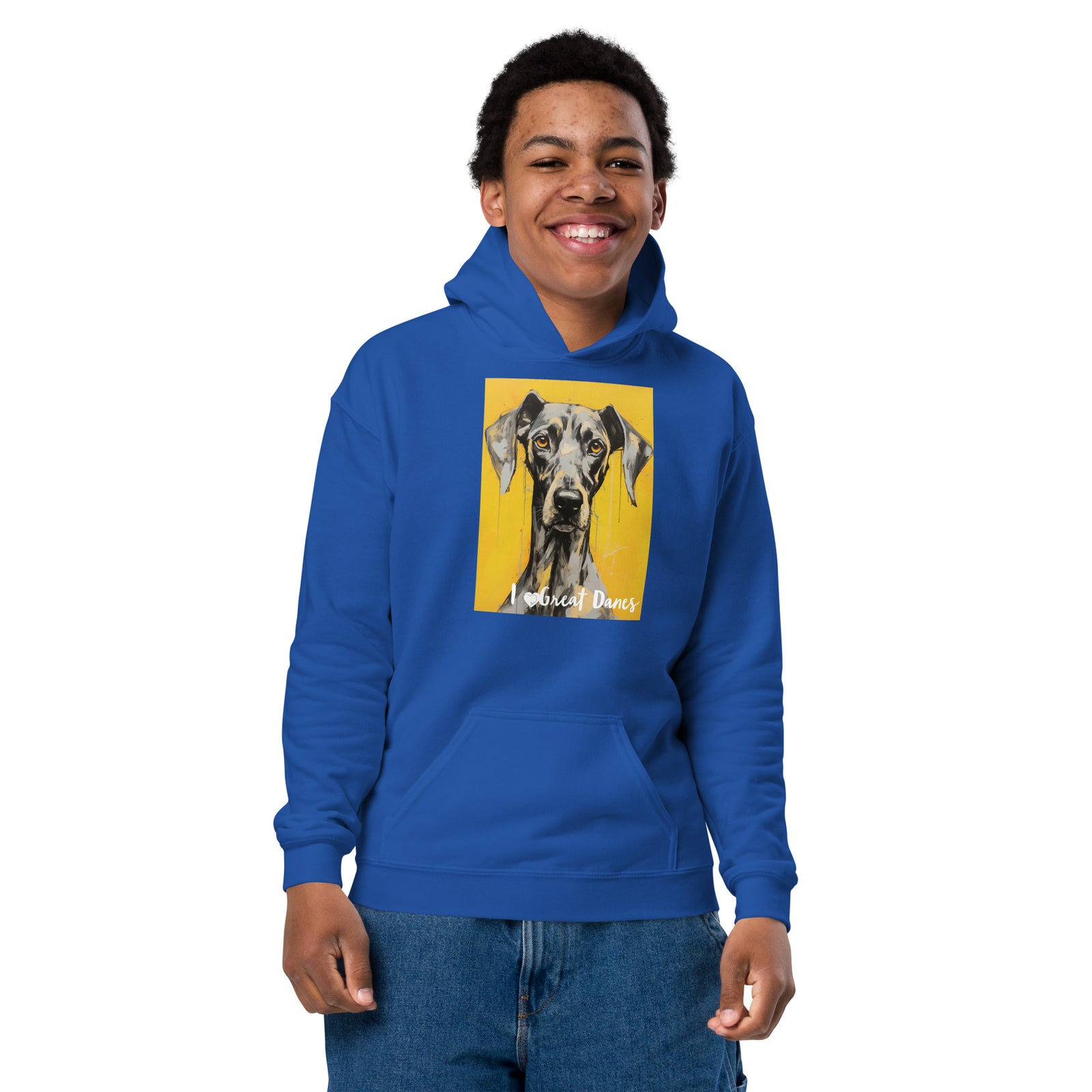 Youth heavy blend hoodie- I ❤ Dogs - Great Dane