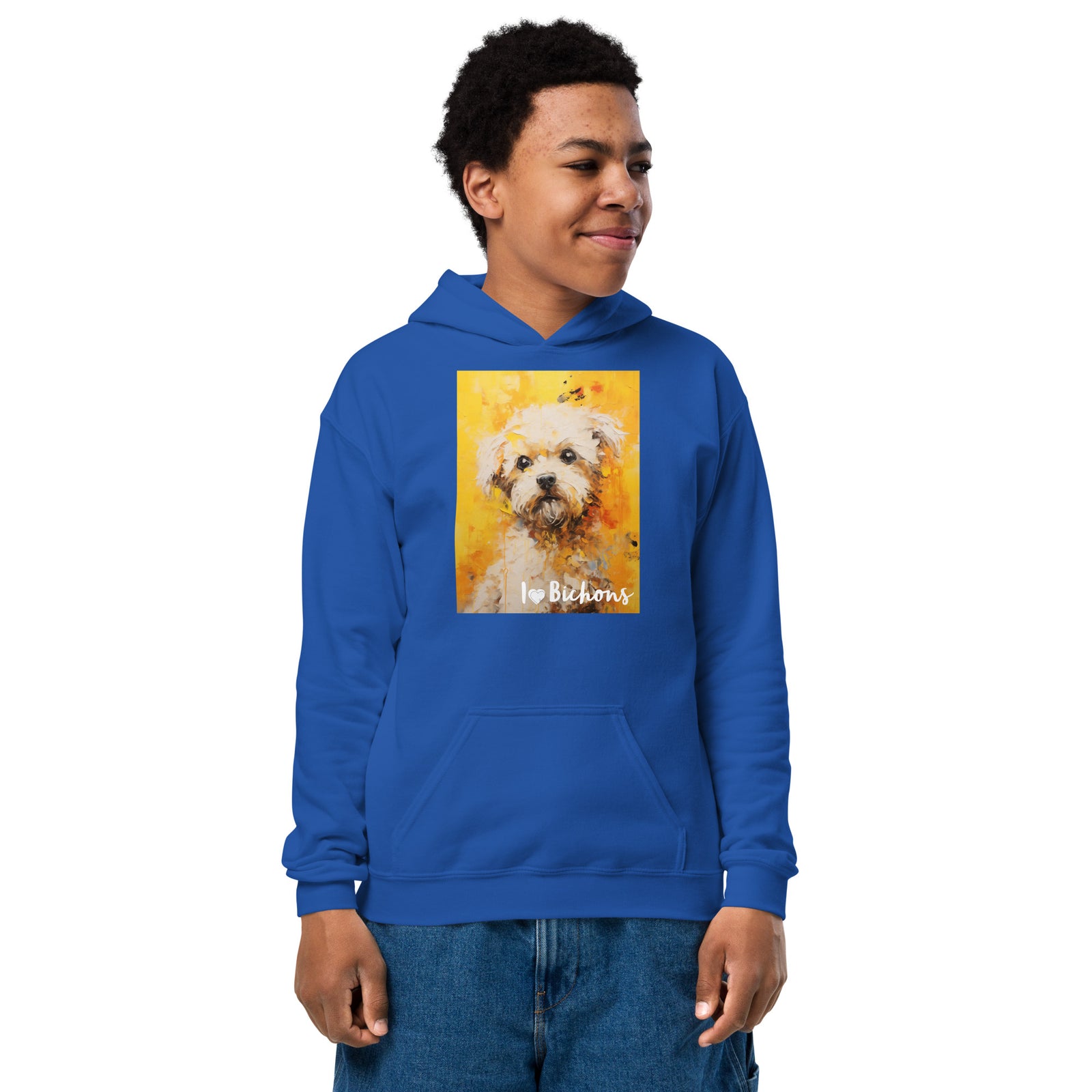 Youth heavy blend hoodie- I ❤ Dogs - Bichon Frise