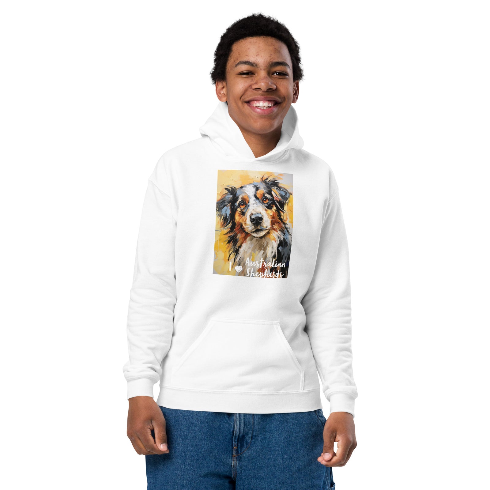 Youth heavy blend hoodieI ❤ Dogs - Australian Shepherd