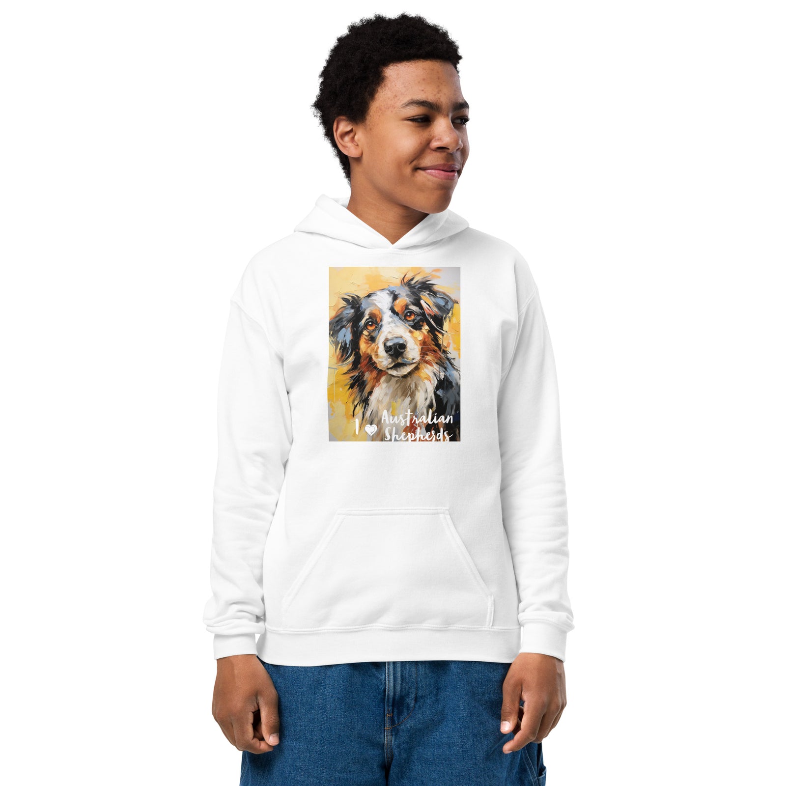 Youth heavy blend hoodieI ❤ Dogs - Australian Shepherd