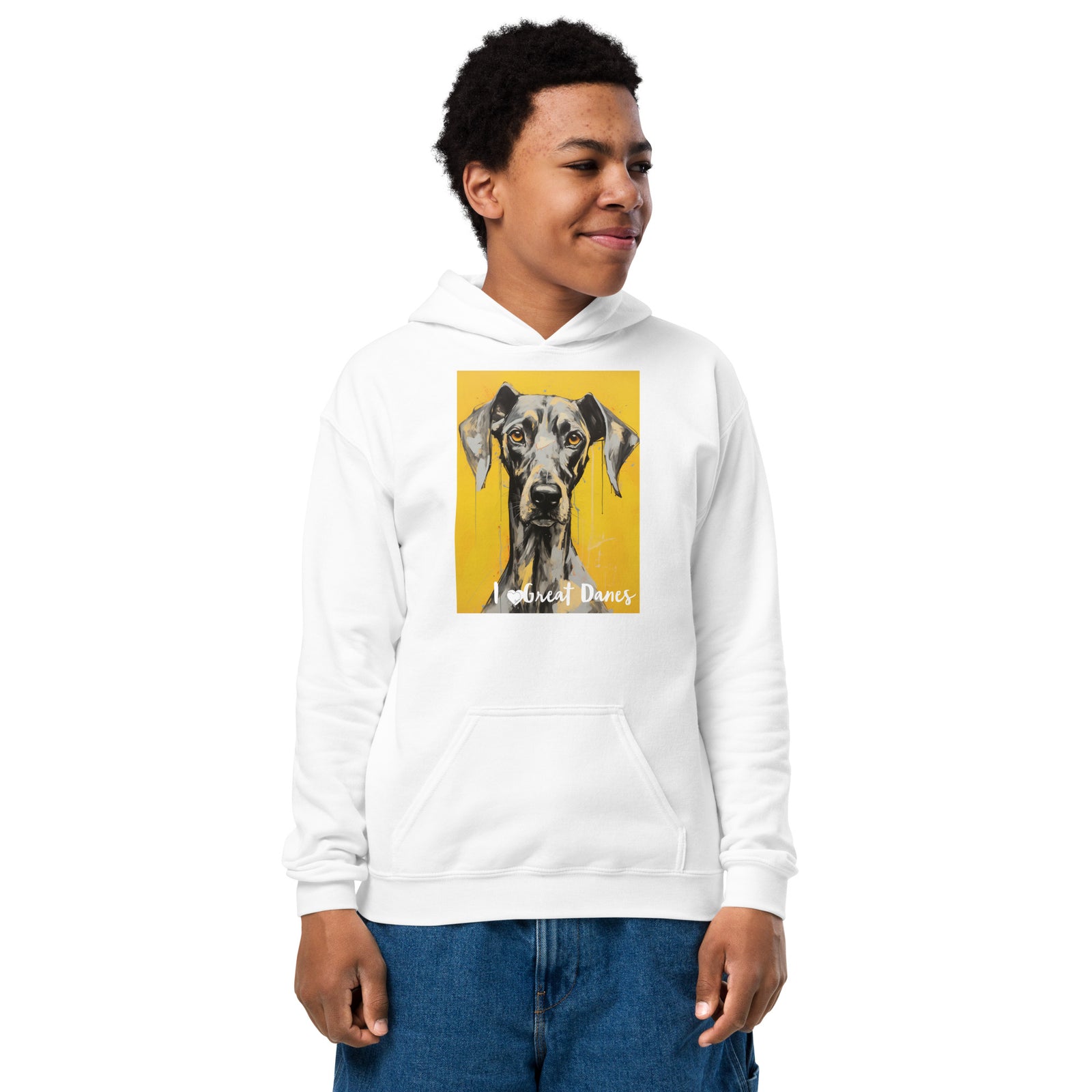 Youth heavy blend hoodie- I ❤ Dogs - Great Dane
