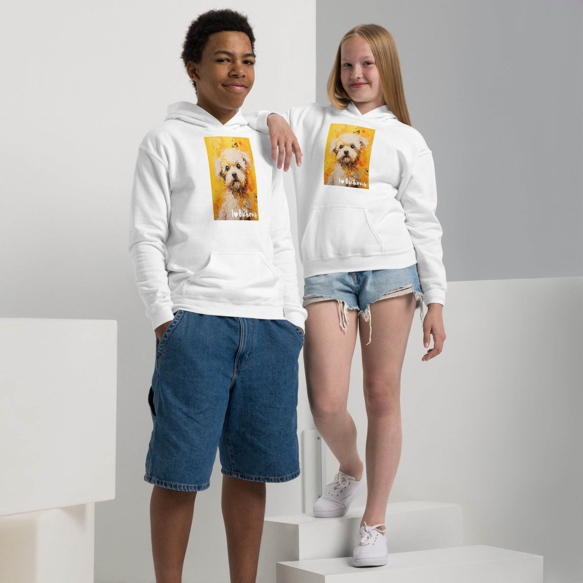 Youth heavy blend hoodie- I ❤ Dogs - Bichon Frise