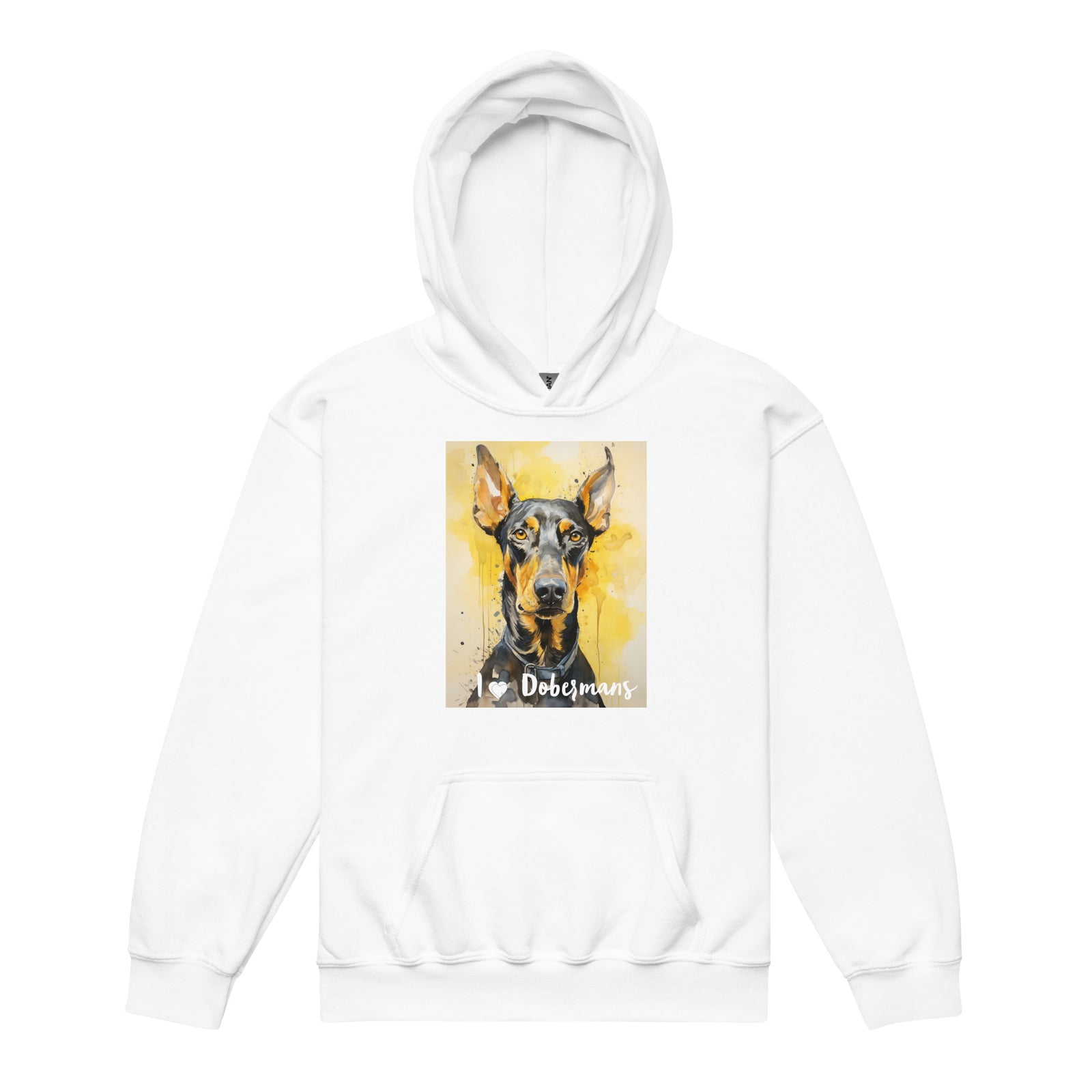 Youth heavy blend hoodie- I ❤ Dogs - Doberman Pinscher