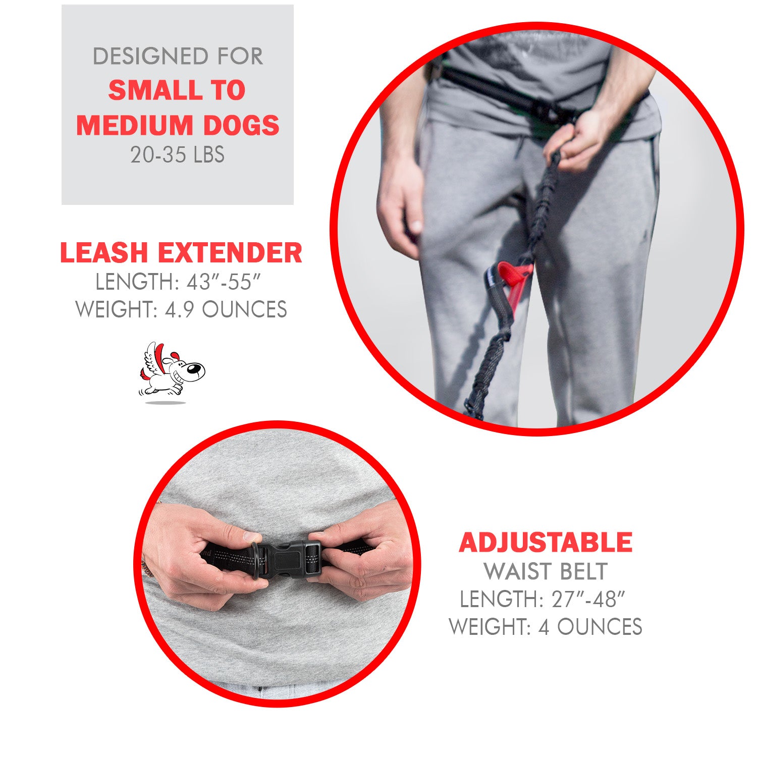 Hands Free Dog Leash for One Small to Medium Dog