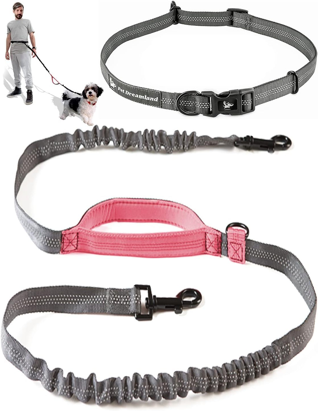 Hands Free Dog Leash with One Padded Handle for One Small to Medium Dog