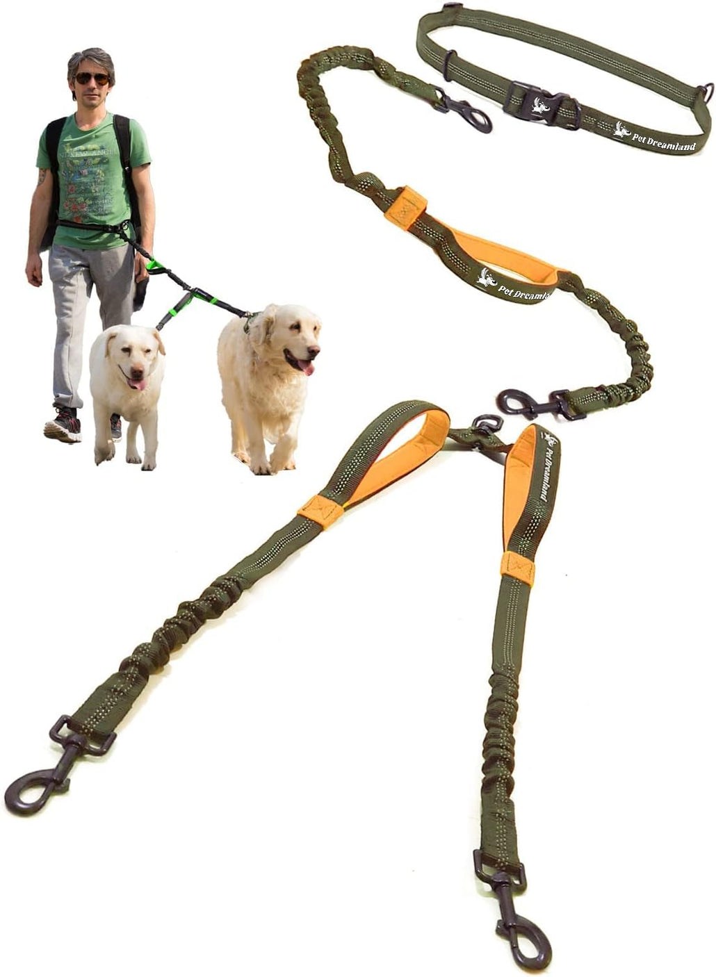 Hands Free Dog Leash for TWO Large Dogs
