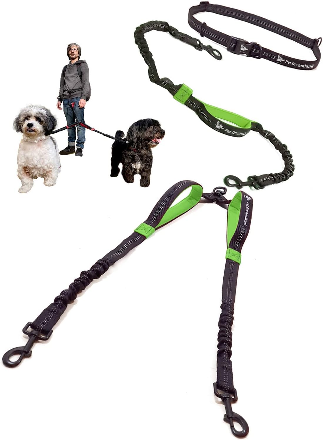 Hands Free Dog Leash for Two Small to Medium Dogs