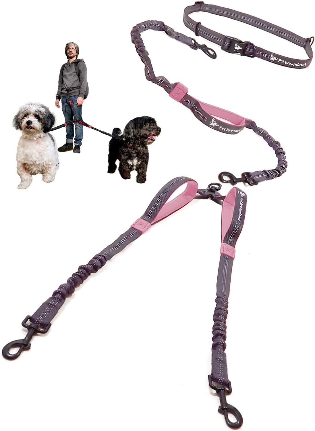 Hands Free Dog Leash for Two Medium Dogs