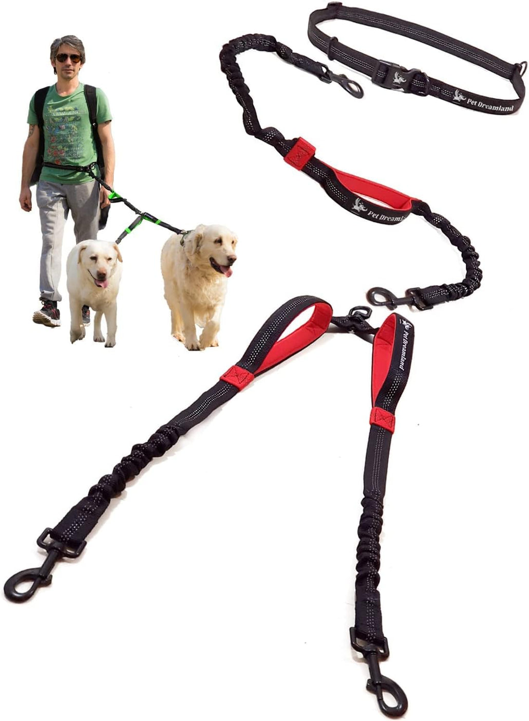 Hands Free Dog Leash for TWO Large Dogs