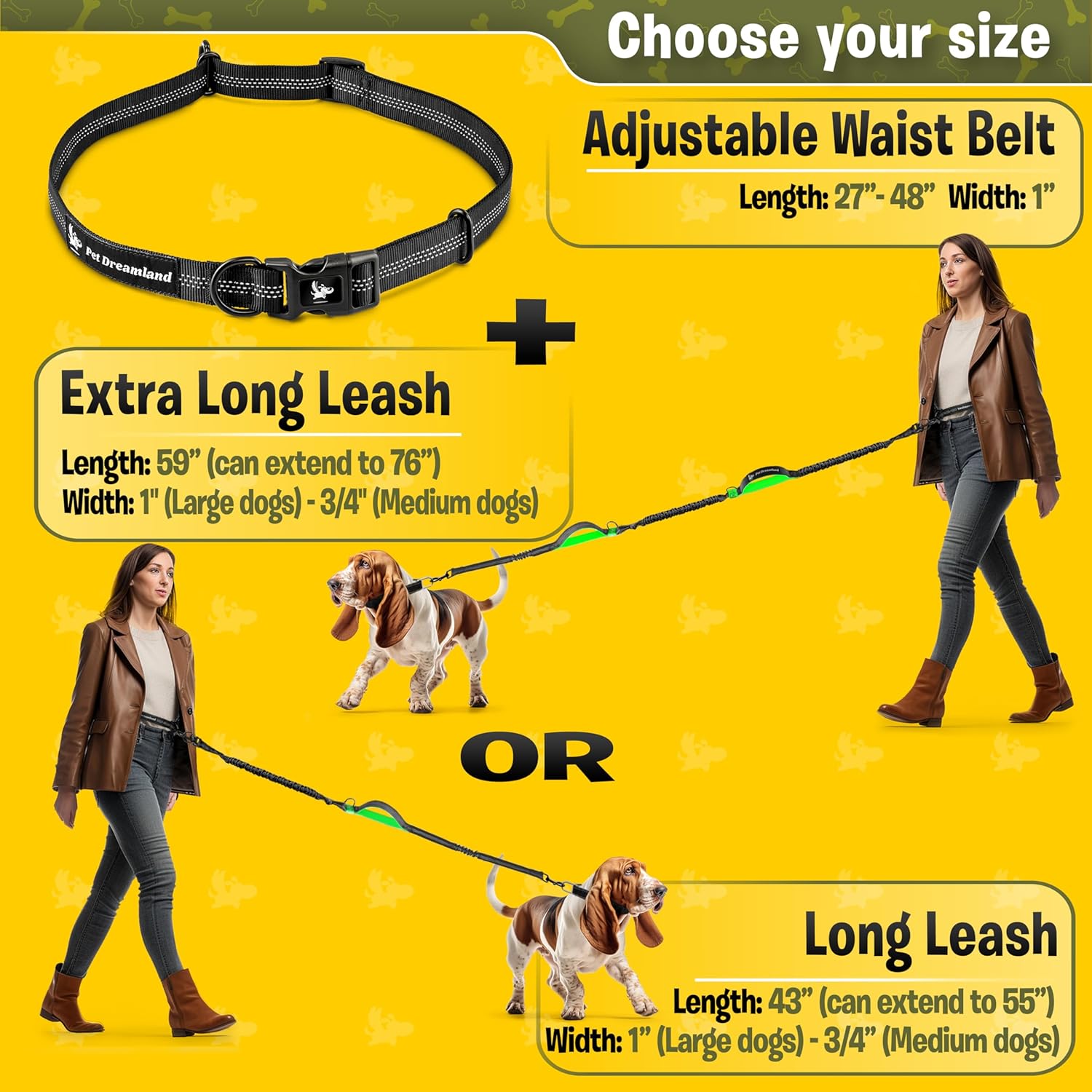 Extra Long Hands Free Dog Leash for One Small to Medium Dog