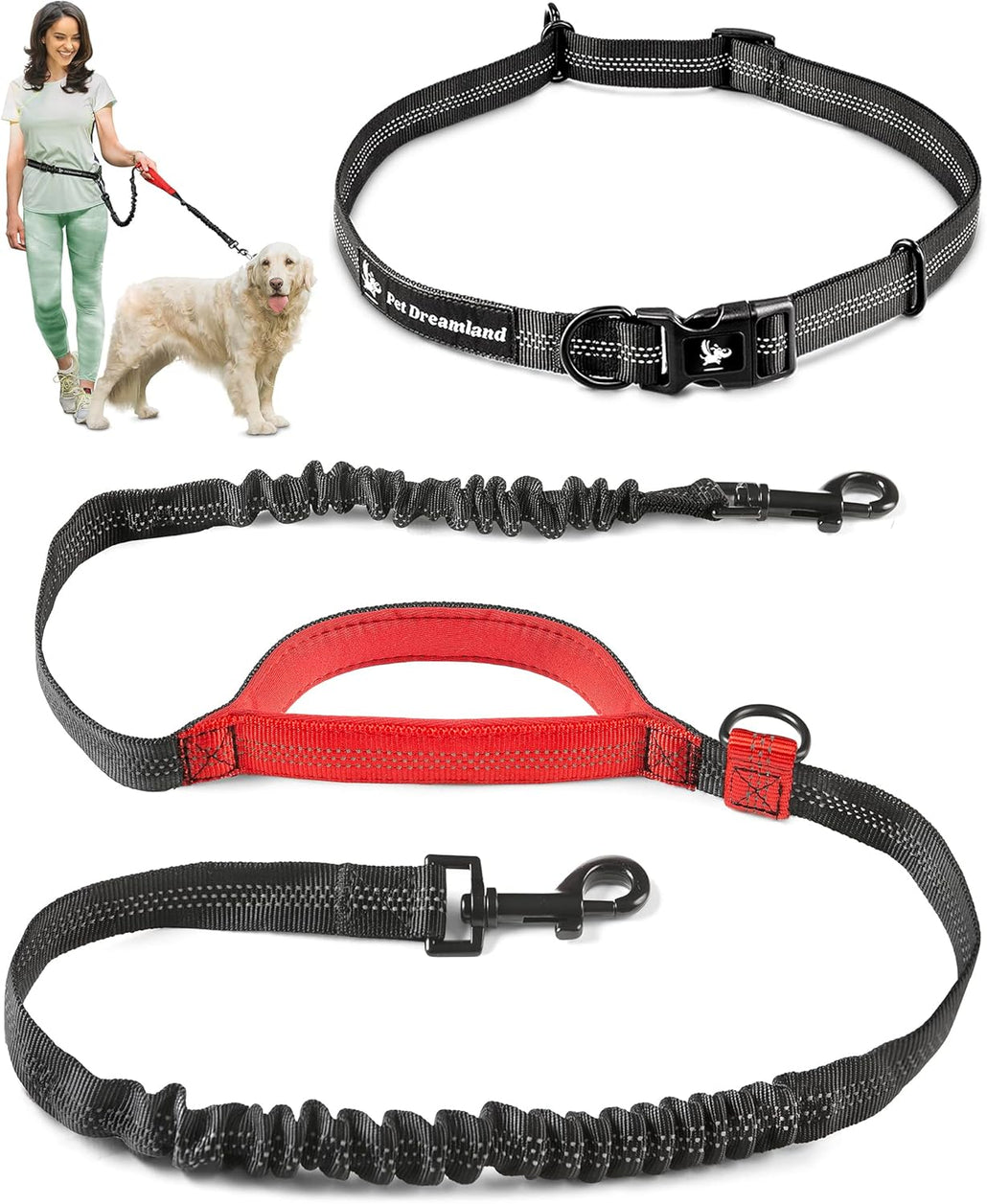 Hands Free Dog Leash with One Padded Handle